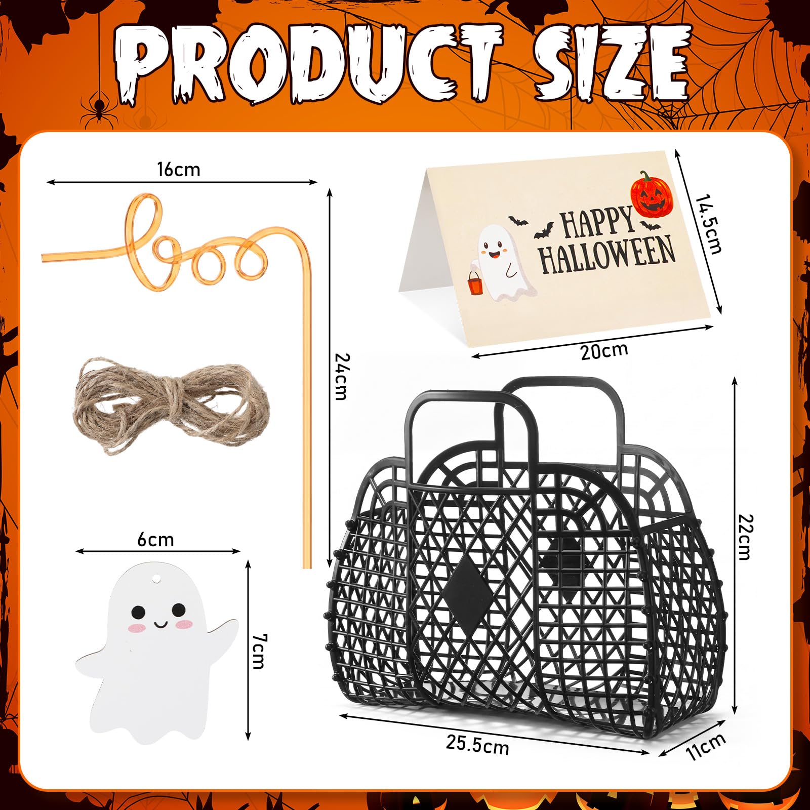 Pinkunn Juego de 6 cestas de Halloween con diseño de fantasma de Halloween, cubos de gelatina con etiquetas de fantasma, pajitas "boo", tarjetas de felicitación, bolsas de regalo de dulces, regalos de