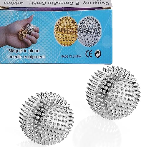 Bola de masaje puntiaguda, bolas magnéticas, bola de masaje de mano, bola plateada, 1 par, bola de acupuntura de mano para adultos y niños, bolas de