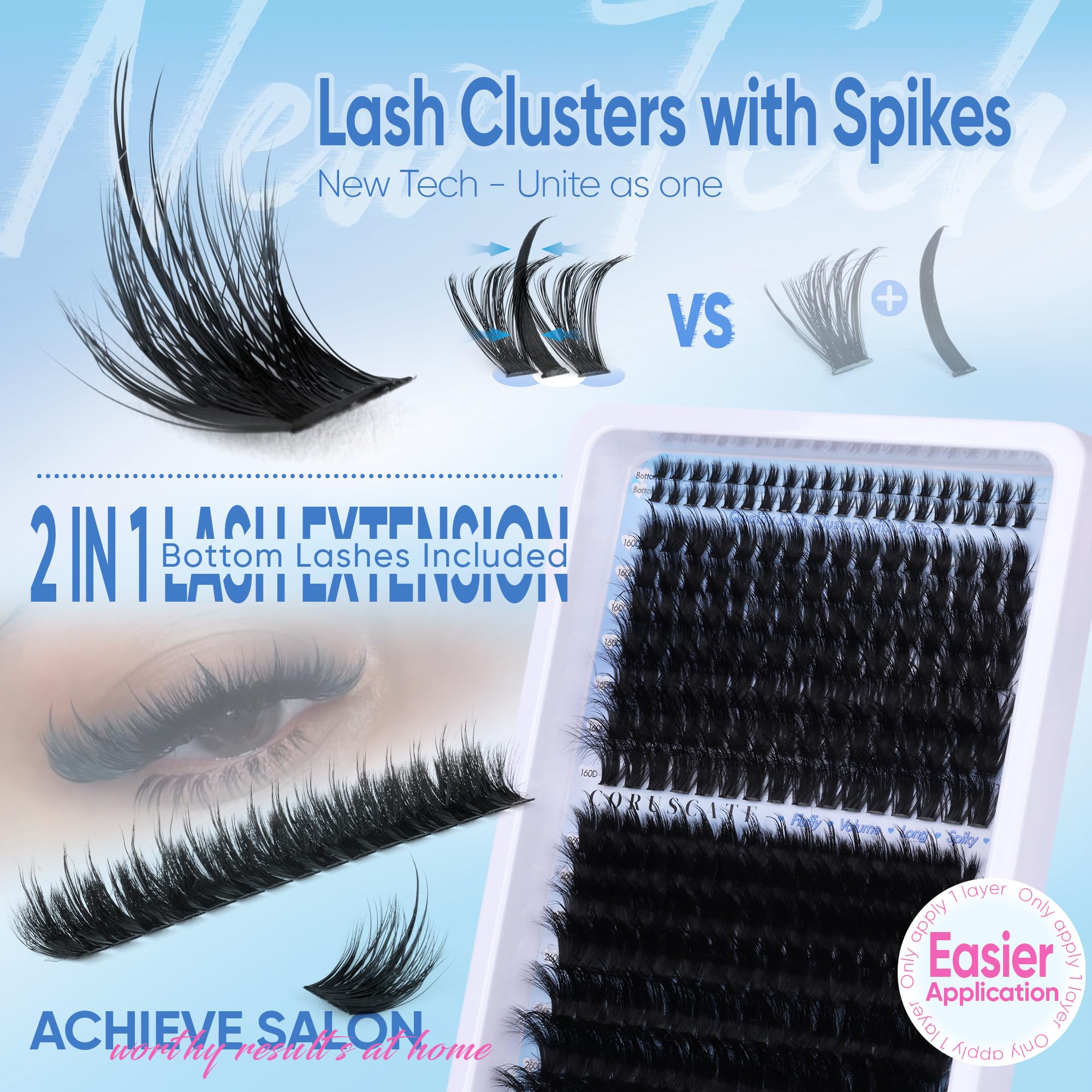 Thick Cluster Lashes with Bottom Lash 160D+260D Individual Eyelashes with Spikes Volume Lashes Individual Cluster Wispy 12-22mm Long Tatti Lashes Clusters Mega Full Look Spiky Lash by CORUSCATE - Image 2