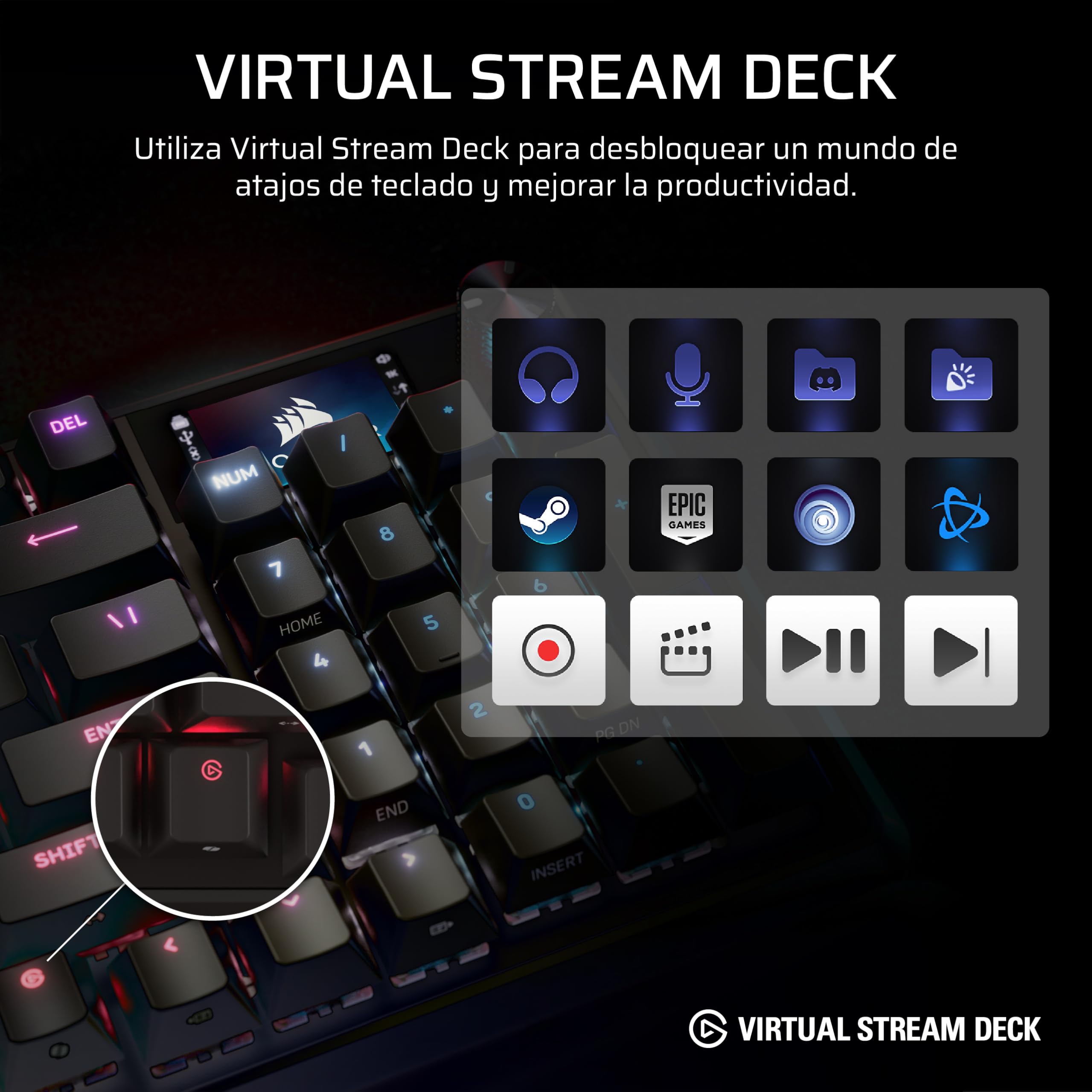 Corsair Vanguard 96 Wireless Mecánico RGB Teclado Gaming – Negro | QWERTY Español, Formato 96%, Switches MLX Hot-Swap, Hyper-Polling 8000Hz, Integración Stream Deck, FlashTap SOCD