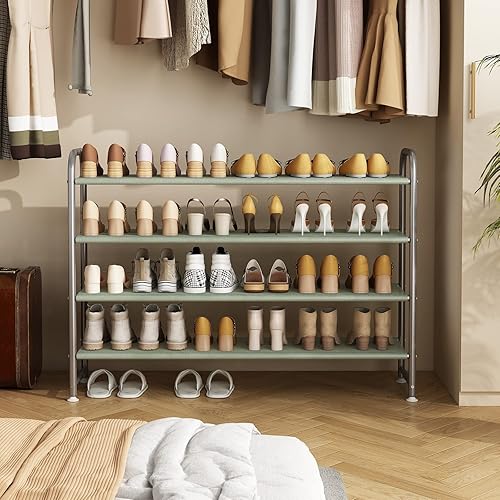 Miniatura 8 de INGIORDAR Zapatero organizador de almacenamiento de 3 niveles Estante de zapatos de metal para armario entrada bronce
