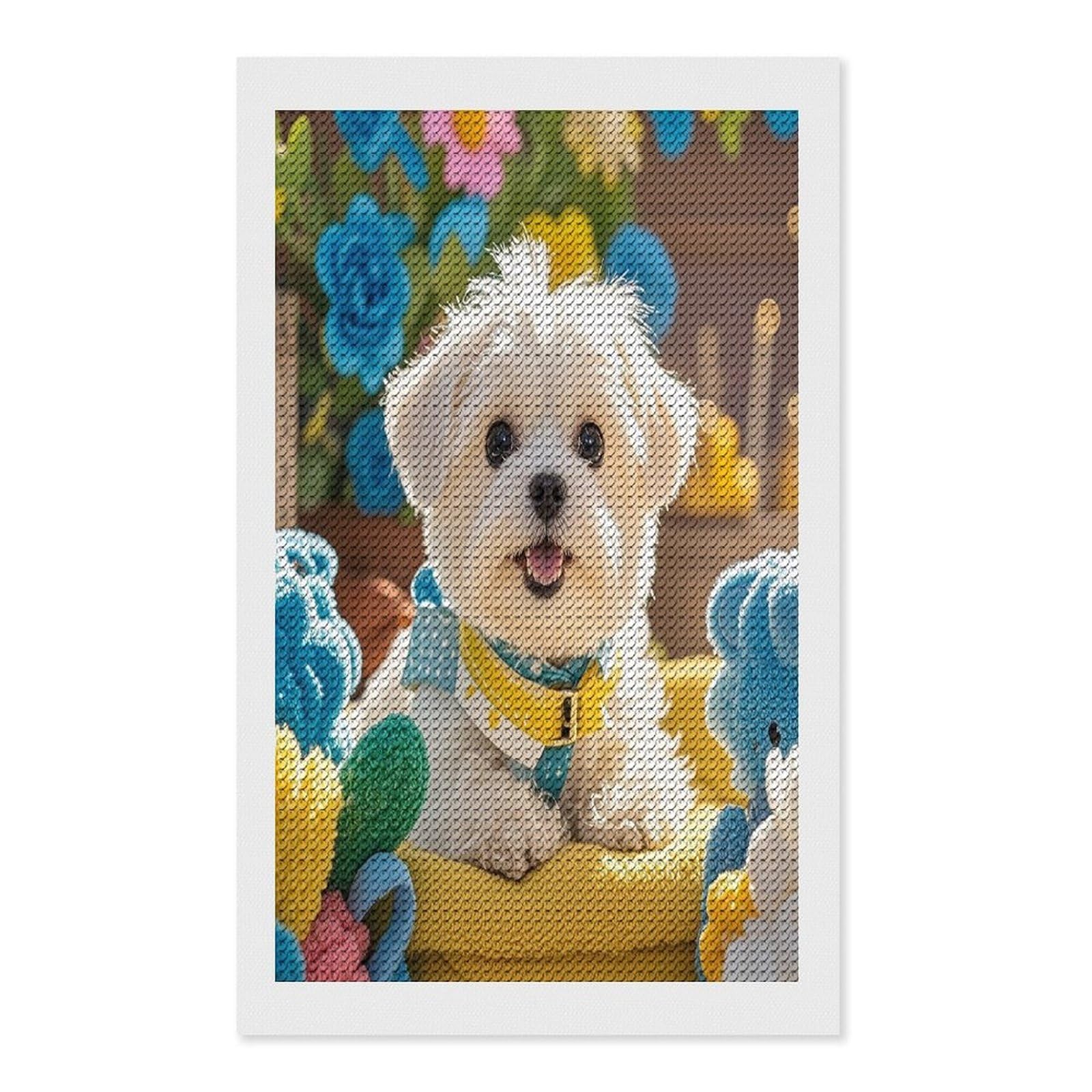 FekiLoot Cute Maltese Puppy Diamond Painting Kits for Adults Full Round Drill Diamond Art Kits for Beginners 5D DIY Diamond Dots Paintings Diamonds Pictures Gem Art Home Wall Decor 12"x20"