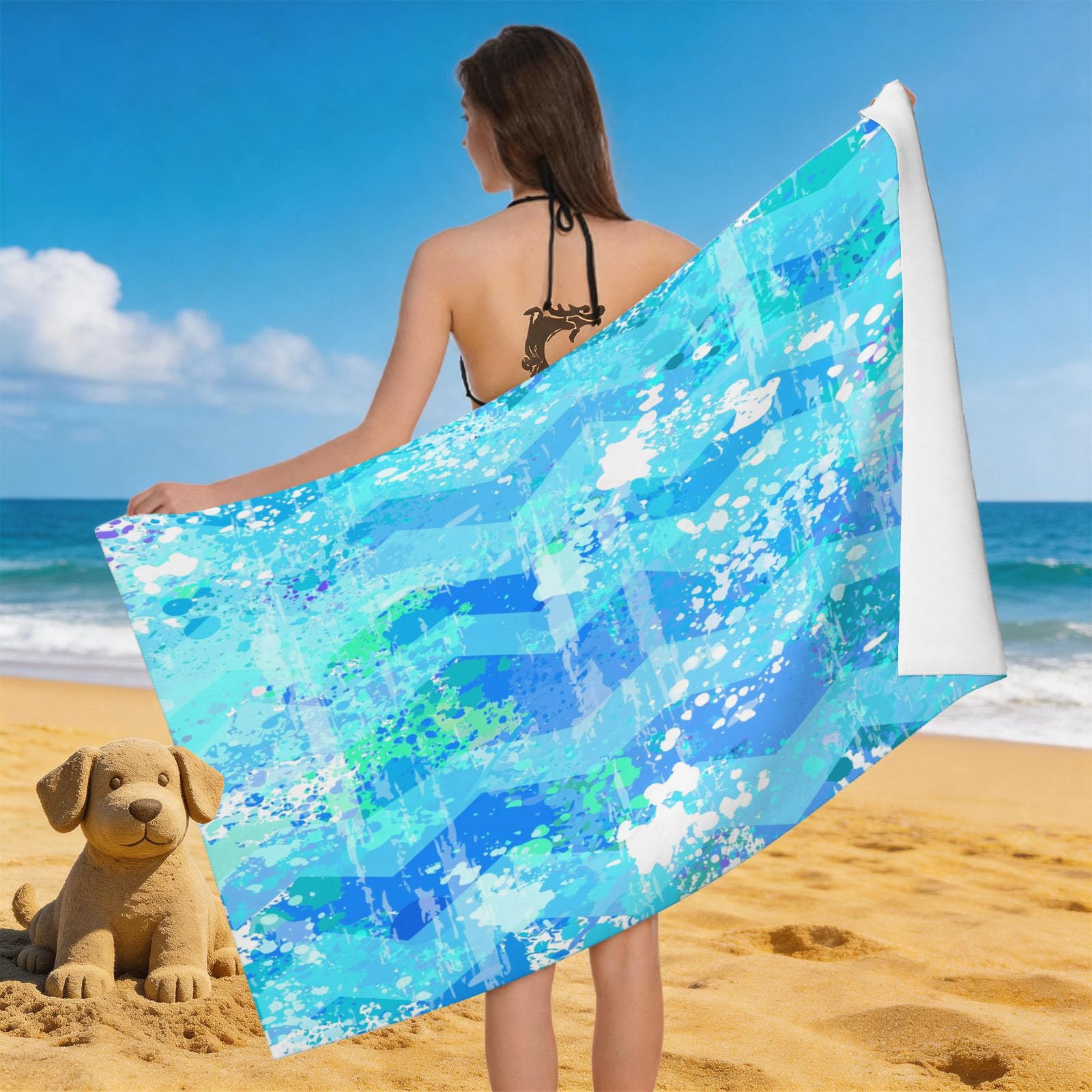 Leichong 3D Wave Texture Beach Towel Microfiber Soft Quick Dry for Adults, Chic Bath Towel Lightweight Soft Absorbent for Travel Swimming Pool Sports, 75 x 150 cm