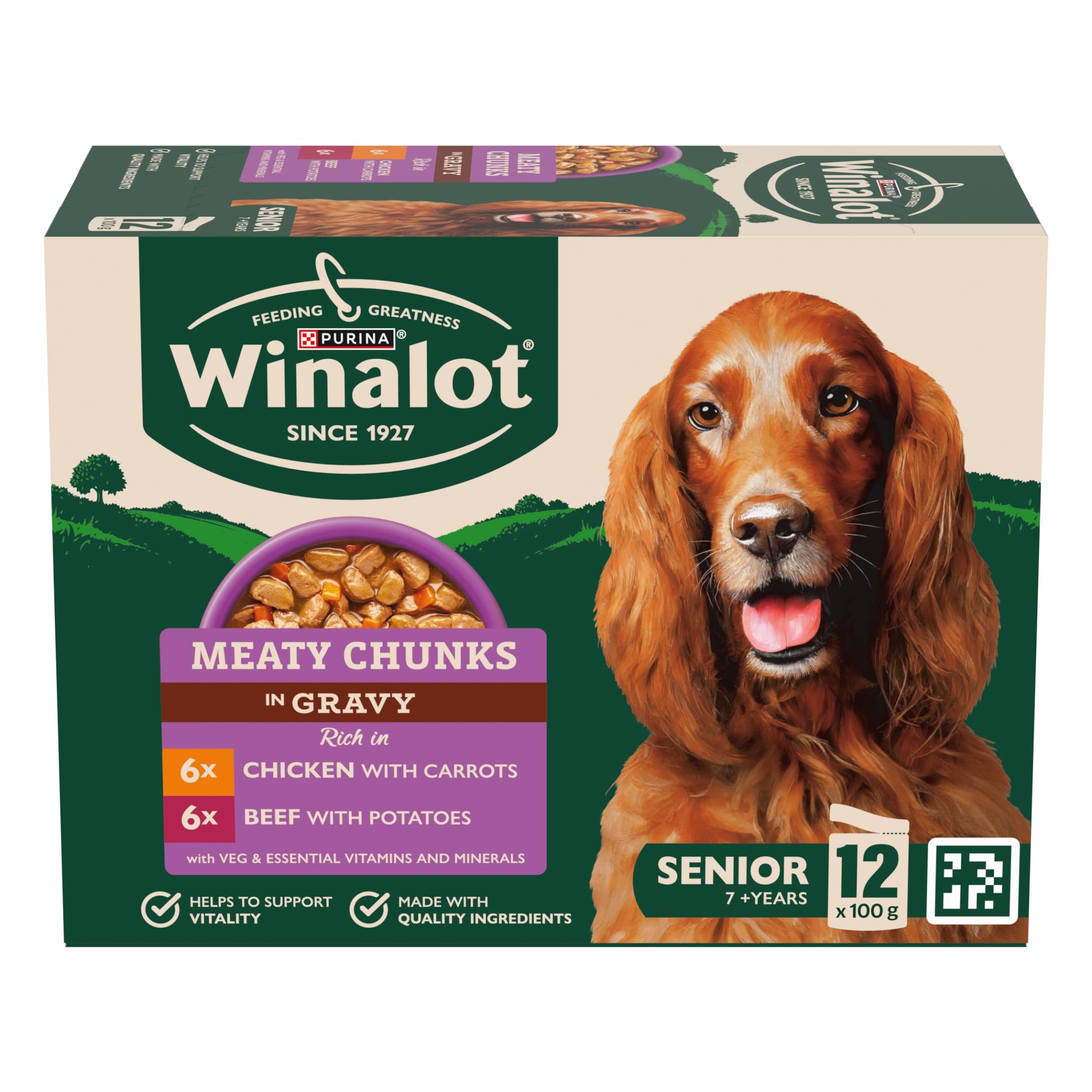 WINALOT Meaty Chunks Senior Mixed in Gravy Wet Dog Food Pouches 12x100g (Pack of 4) — image 1