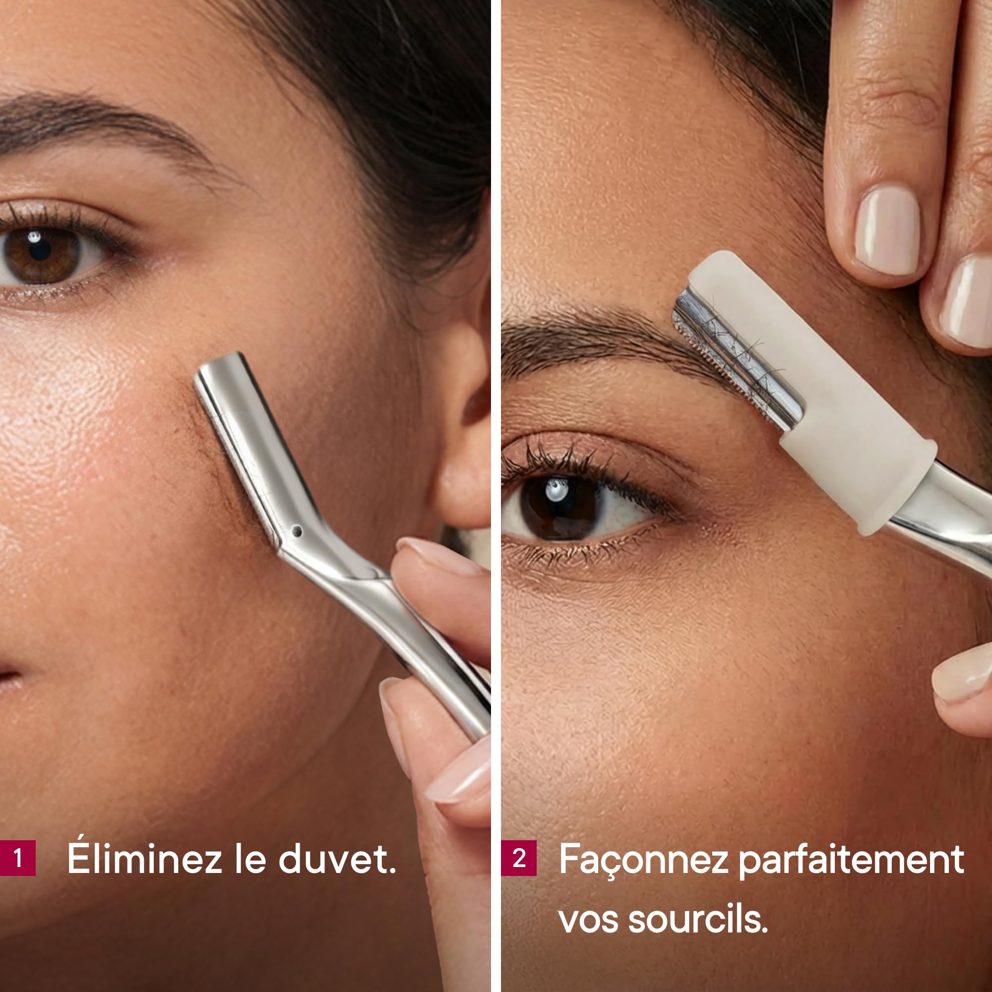 CAVEEM Rasoir Sourcil, Rasoir Visage Métal pour Femme et Homme, Dermaplaning Visage, Éliminer Duvet et Peaux Mortes, Lames Inox 6 Recharges, Argent Mat