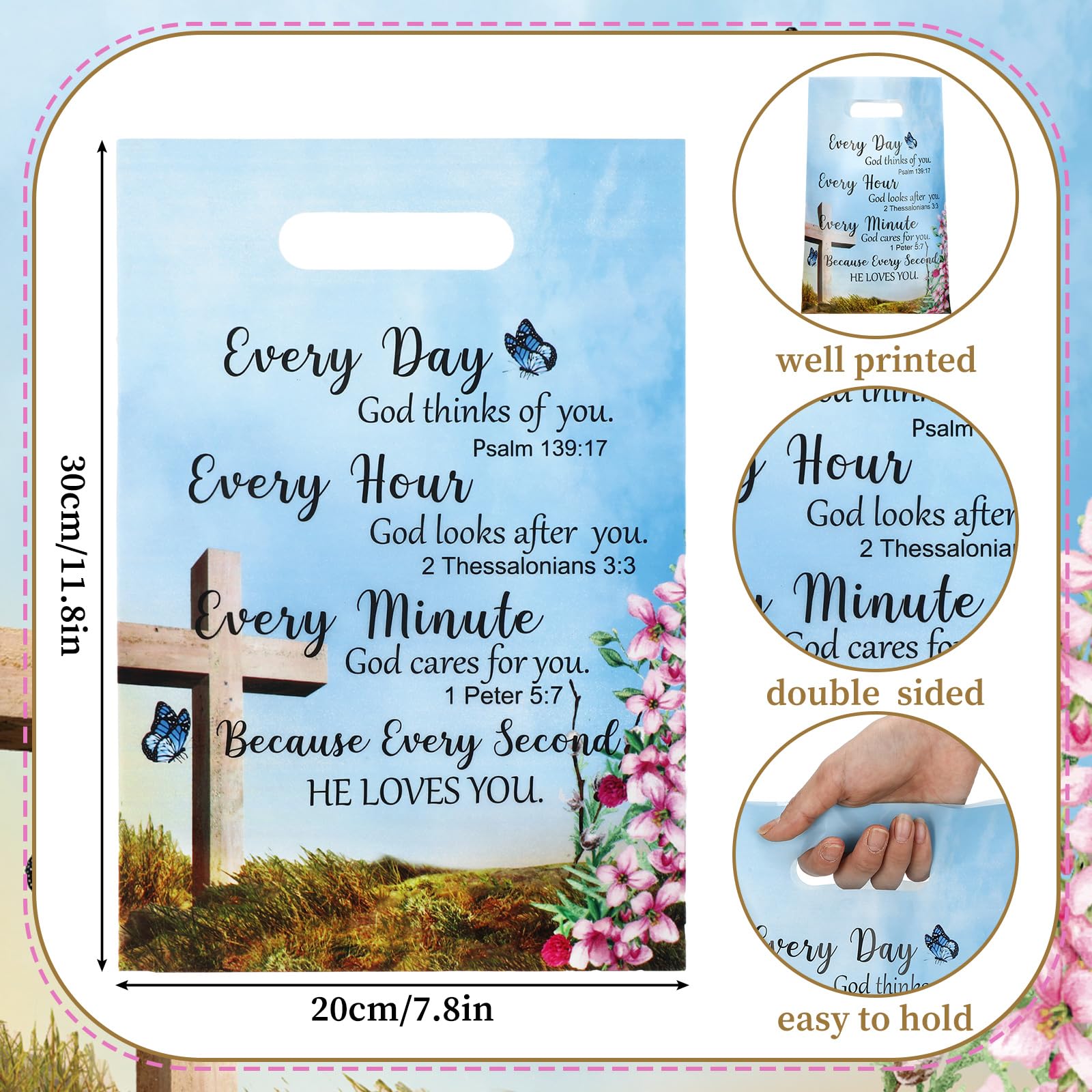 Yinder 50 Pcs Church Gift Bulk Plastic Religious Christian Welcome Treat Bags Goody Bags with Handles Bible Verse Gifts for Women Church Party Supplies Party Favor Decoration