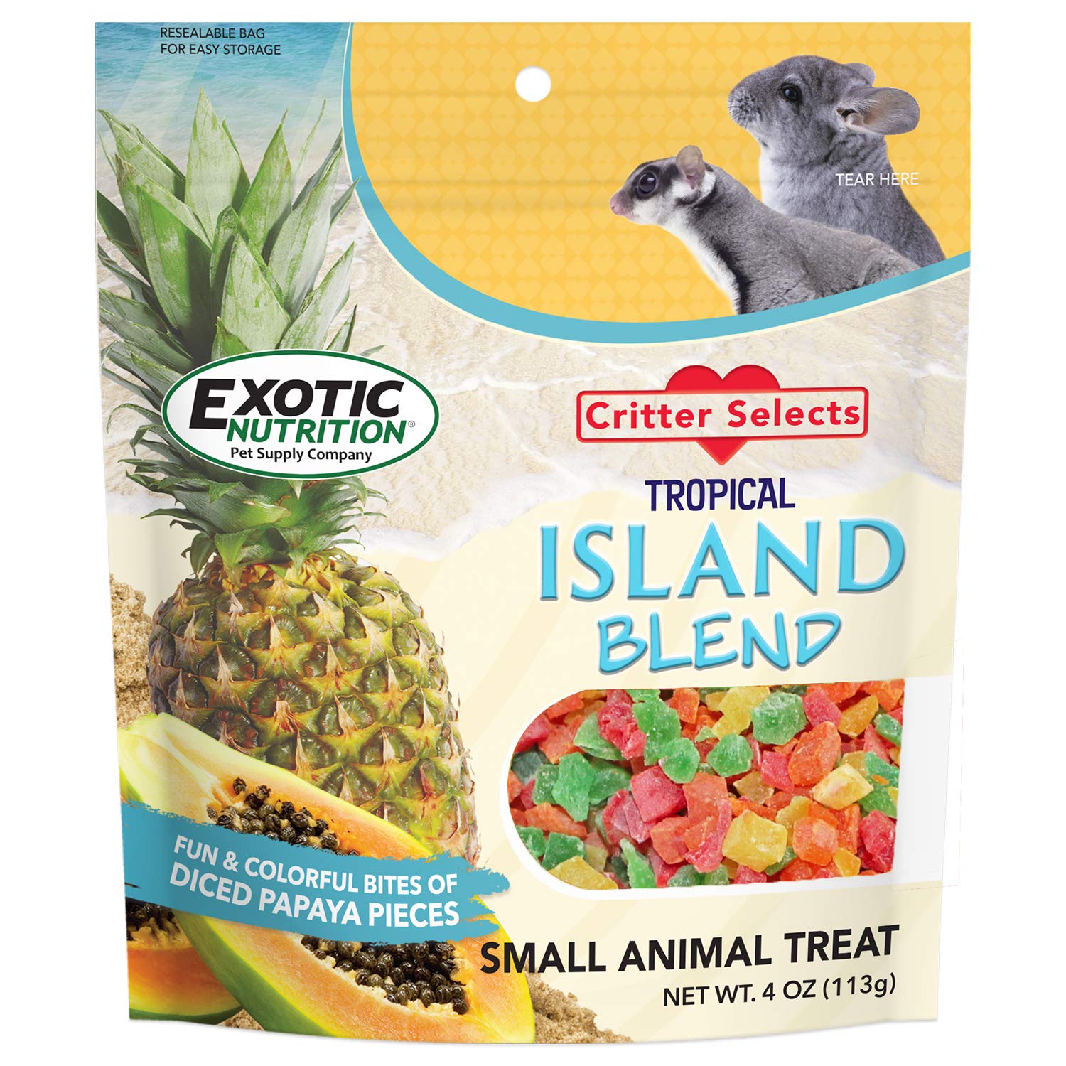 Island Blend Treat (3 lb.) - Healthy Natural Dried Diced Fruit Treat - Pineapple & Papaya - Sugar Gliders, Rats, Chinchillas, Ferrets, Parrots, Hamsters, Squirrels, Hedgehogs, Guinea Pigs & Small Pets