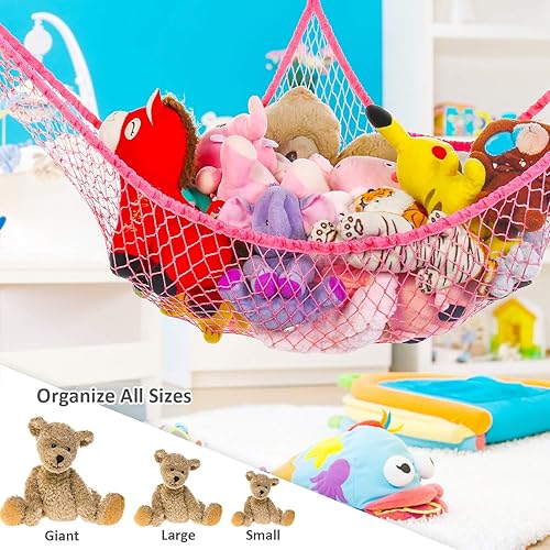 Miniatura 10 de Hamaca de juguete jumbo para animales de peluche y almacenamiento de juguetes, red de hamaca de 70 pulgadas, esquina de pared, extra grande, para