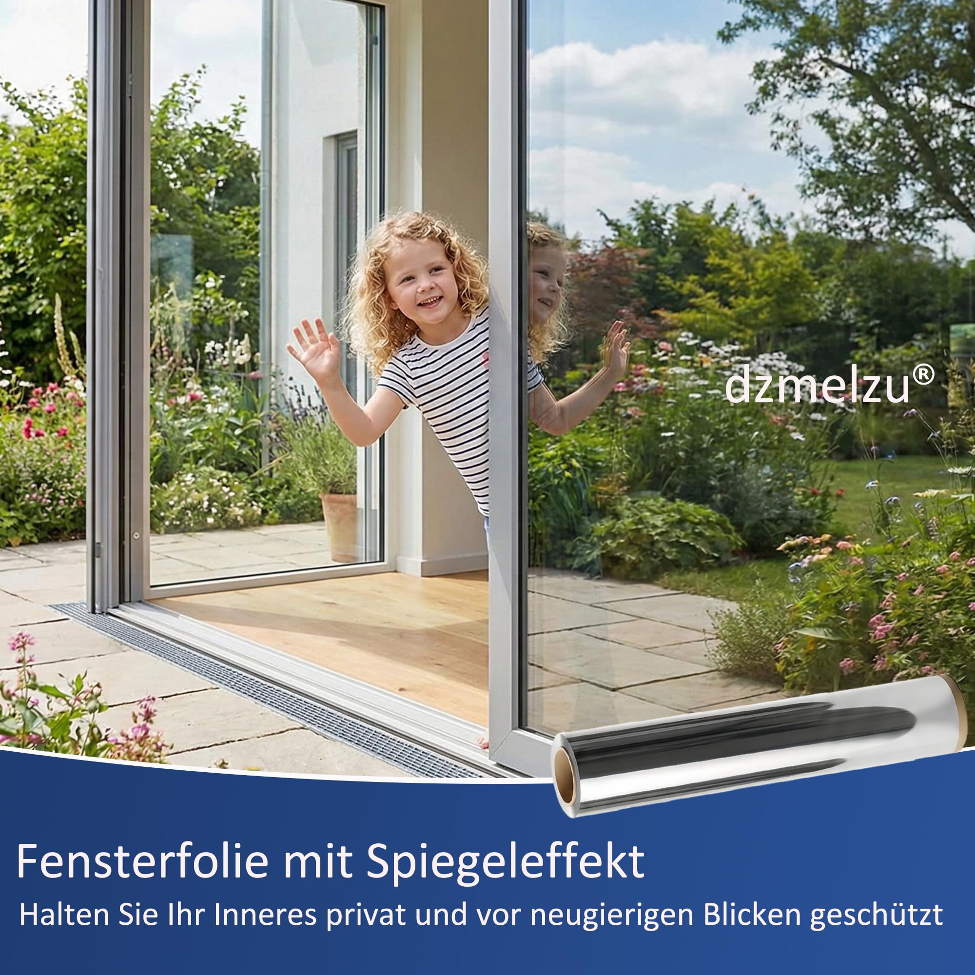 Spiegelfolie Fenster Sichtschutz, 90x400 cm, Selbstklebend, UV-Schutz, Sonnenschutz, Hitzeschutz, Innen und Außen