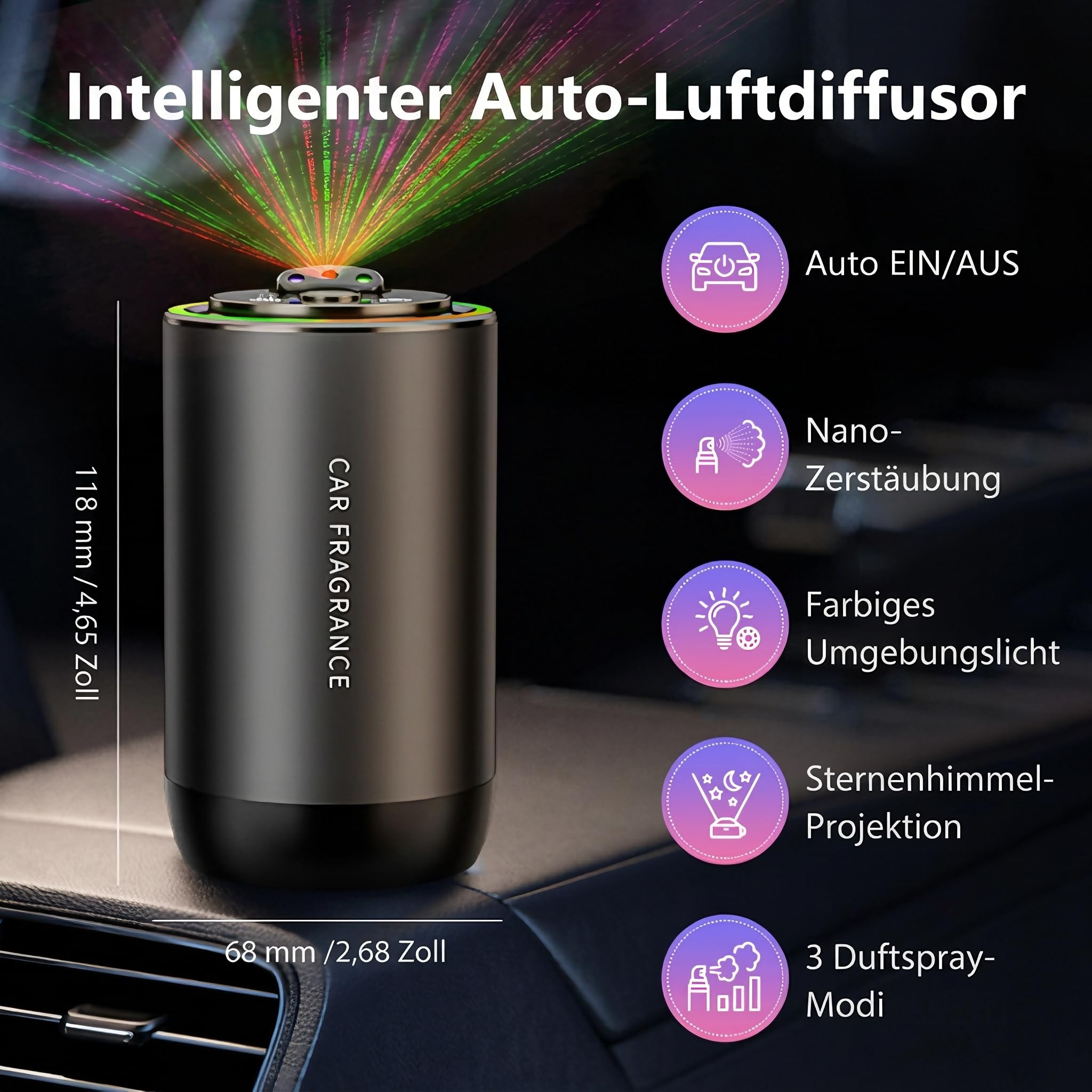 Intelligenter Auto Lufterfrischer Duft Diffuser mit 50ml Parfüm (Ozean)