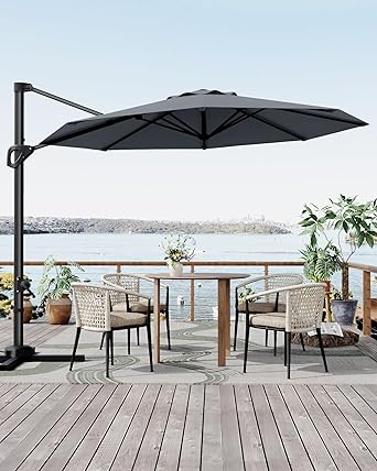 10FT Cantilever Umbrella Outdoor Patio Umbrella w/Base Included Market Offset Umbrella Sun Shade Windproof with 360-Degree Rotation for Patio Garden Deck Pool, Navy Blue