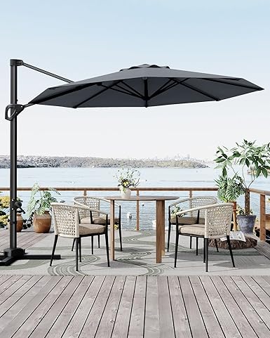 10FT Cantilever Umbrella Outdoor Patio Umbrella w/Base Included Market Offset Umbrella Sun Shade Windproof with 360-Degree Rotation for Patio Garden Deck Pool, Navy Blue