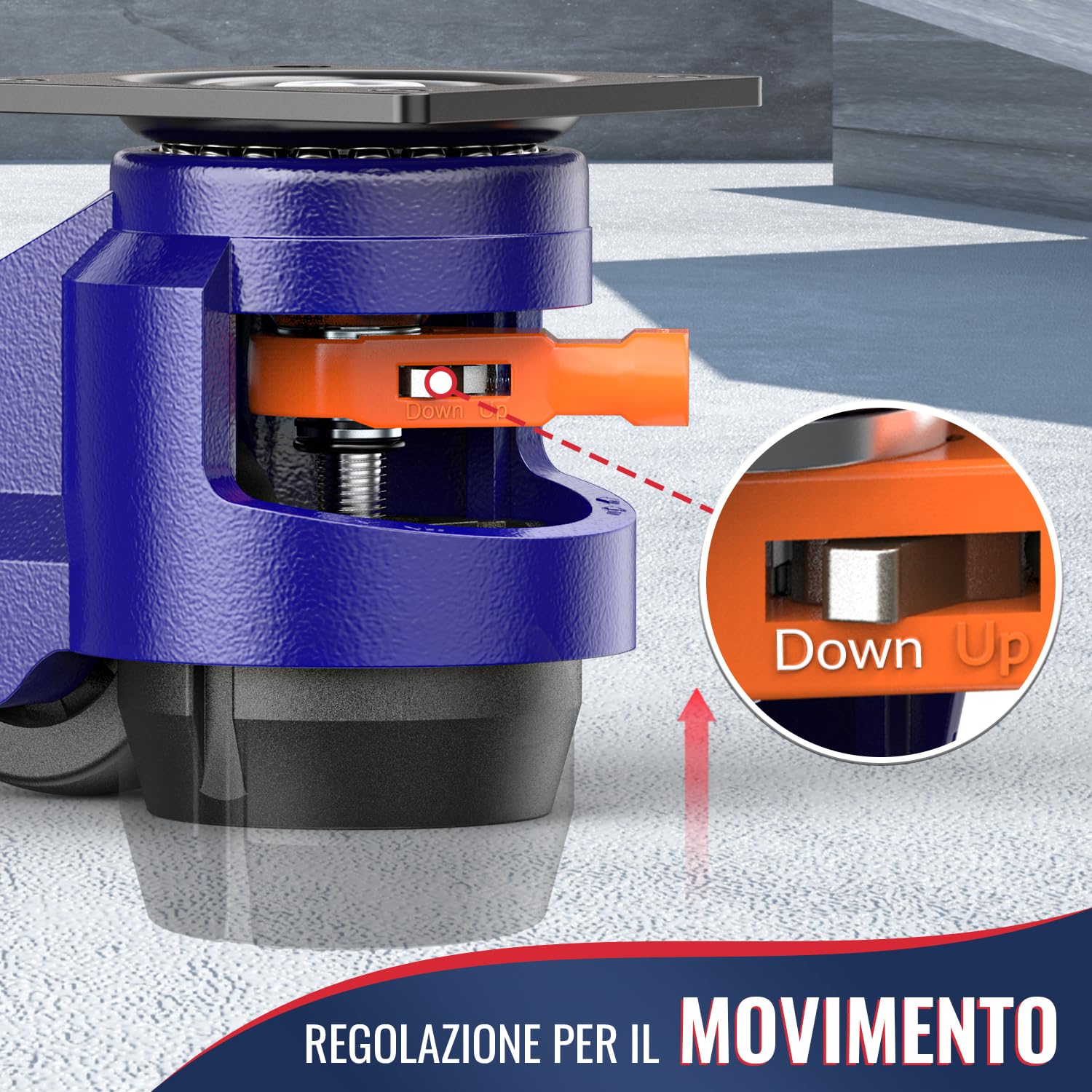 Ruote di Livellamento con Design del Manico a Cricchetto - Capacità di Carico 1200 kg - Altezza Totale 107-114 mm - Ruote Girevoli ruote industriali per banchi da lavoro, mobili pesanti