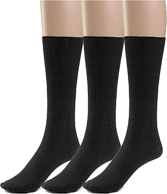 Silky Toes Cotton Diabetic Dress Socks for Men Non Binding Seamless Crew Socks, 3 or 6 Pk Multi Colors Big Sizes