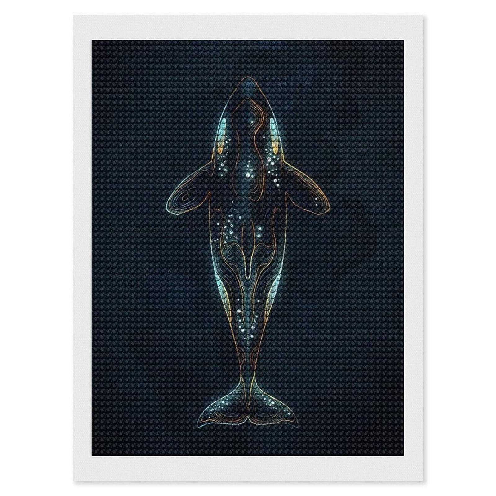 Junmoney Abstract Orca Whale Illustration Crystal Diamond Art Kit 12"x16", Round Gems, Detailed Printed Canvas, Creative Gift Idea, Vintage Style Decor