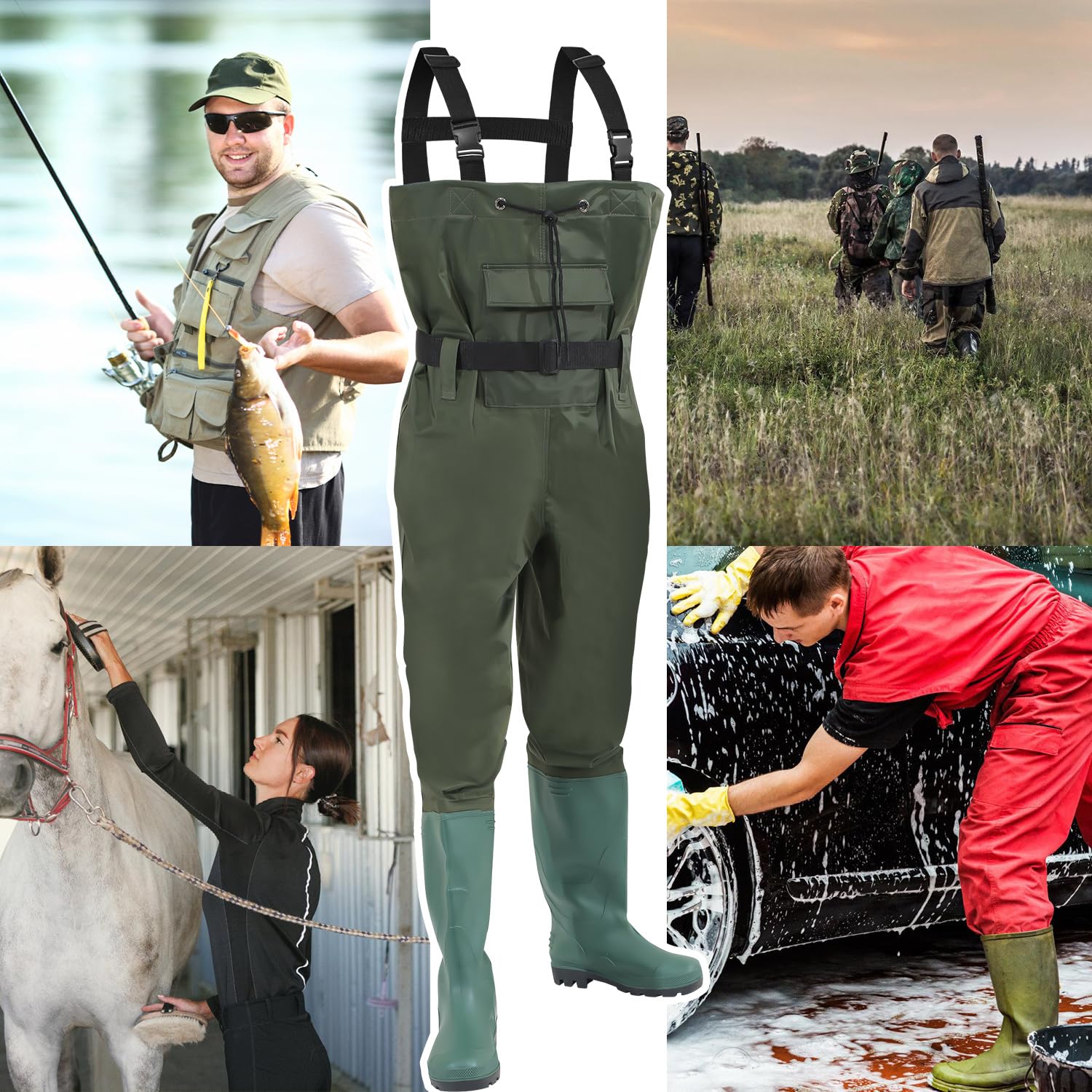 Wathosen da uomo con stivali di gomma, pantaloni da pesca impermeabili e traspiranti, in nylon 70D per pesca, caccia, pesca a mosca, sport acquatici
