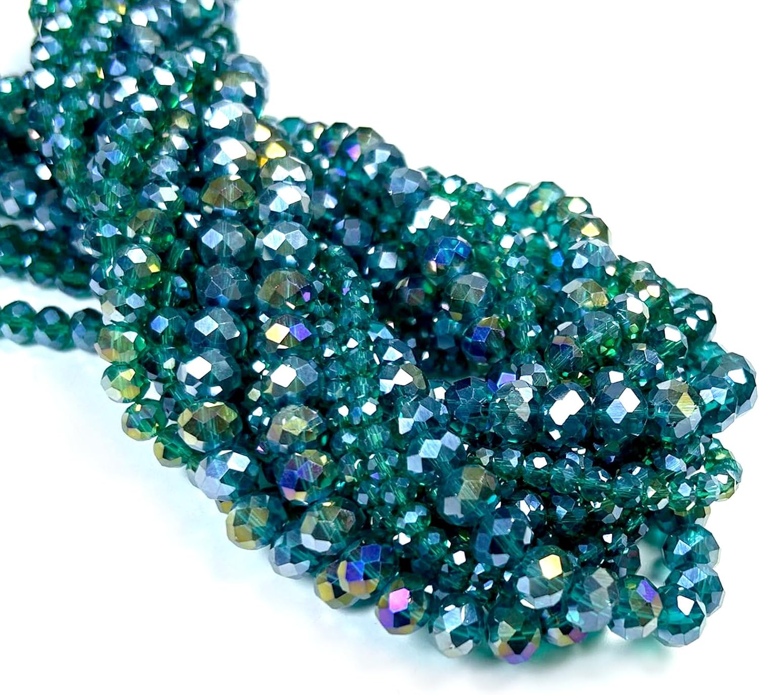 1040pcs 4/6/8mm Glass Beads Peacock Green AB, Faceted Crystal Loose Rondelle Beads for Jewelry Making Bracelets Necklaces Suncatchers Plants Succulent DIY Crafts - Image 3