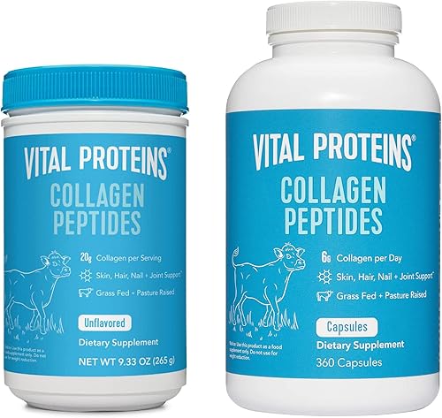Vital Proteins Péptidos de colágeno en polvo sin sabor 9.33 OZ+suplemento de píldoras de colágeno 360
