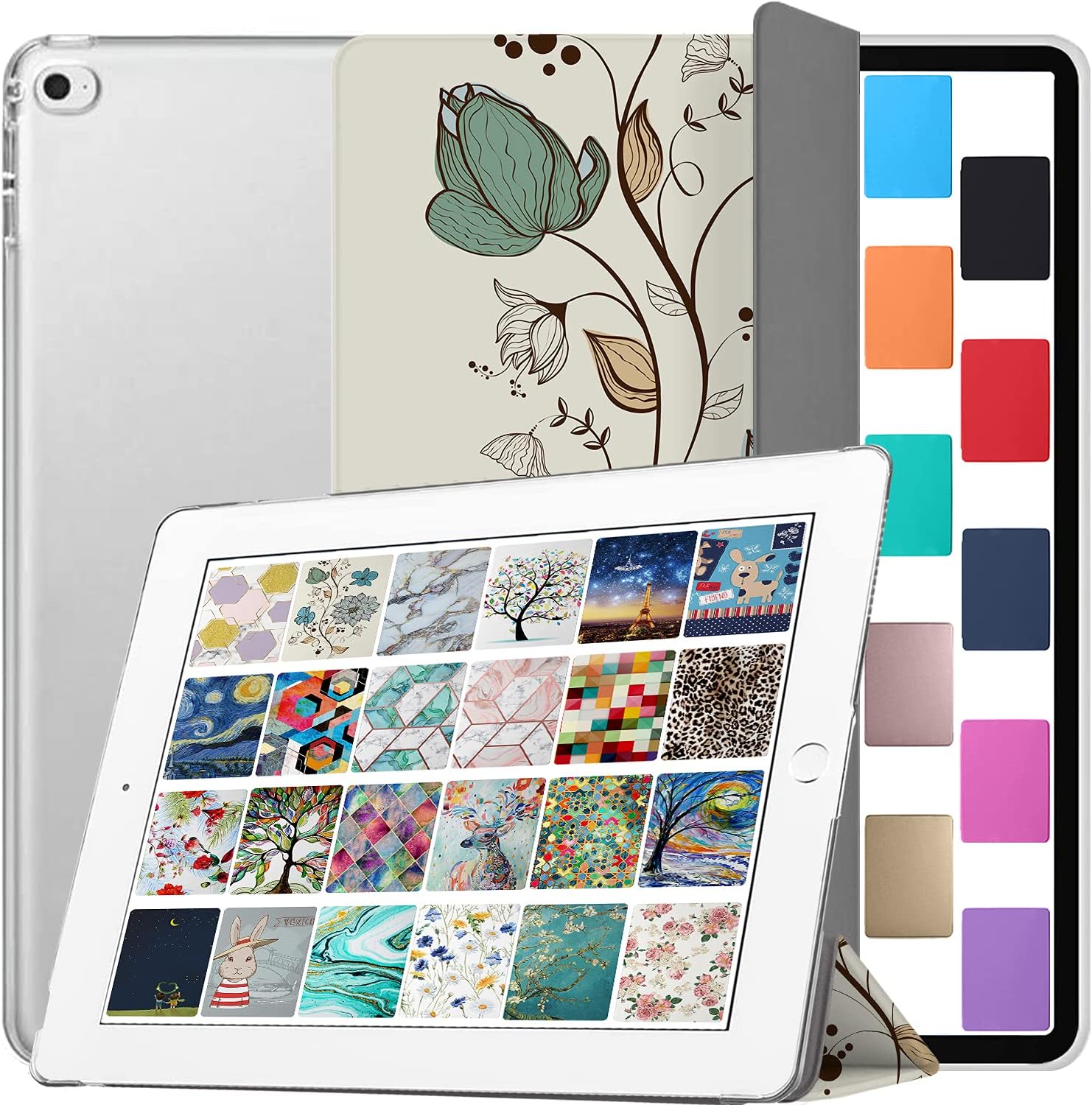 DuraSafe Cases for iPad 9.7 inch Air 2nd Gen 2014 Case A1566 MGLW2LL/A MGL12LL/A MH0W2LL/A A1567 MGKM2LL/A MH182LL/A MGKL2LL/A MGTY2LL/A MH1J2LL/A MGTX2LL/A MH2V2LL/A MH2W2LL/A - Watercolor Flowers