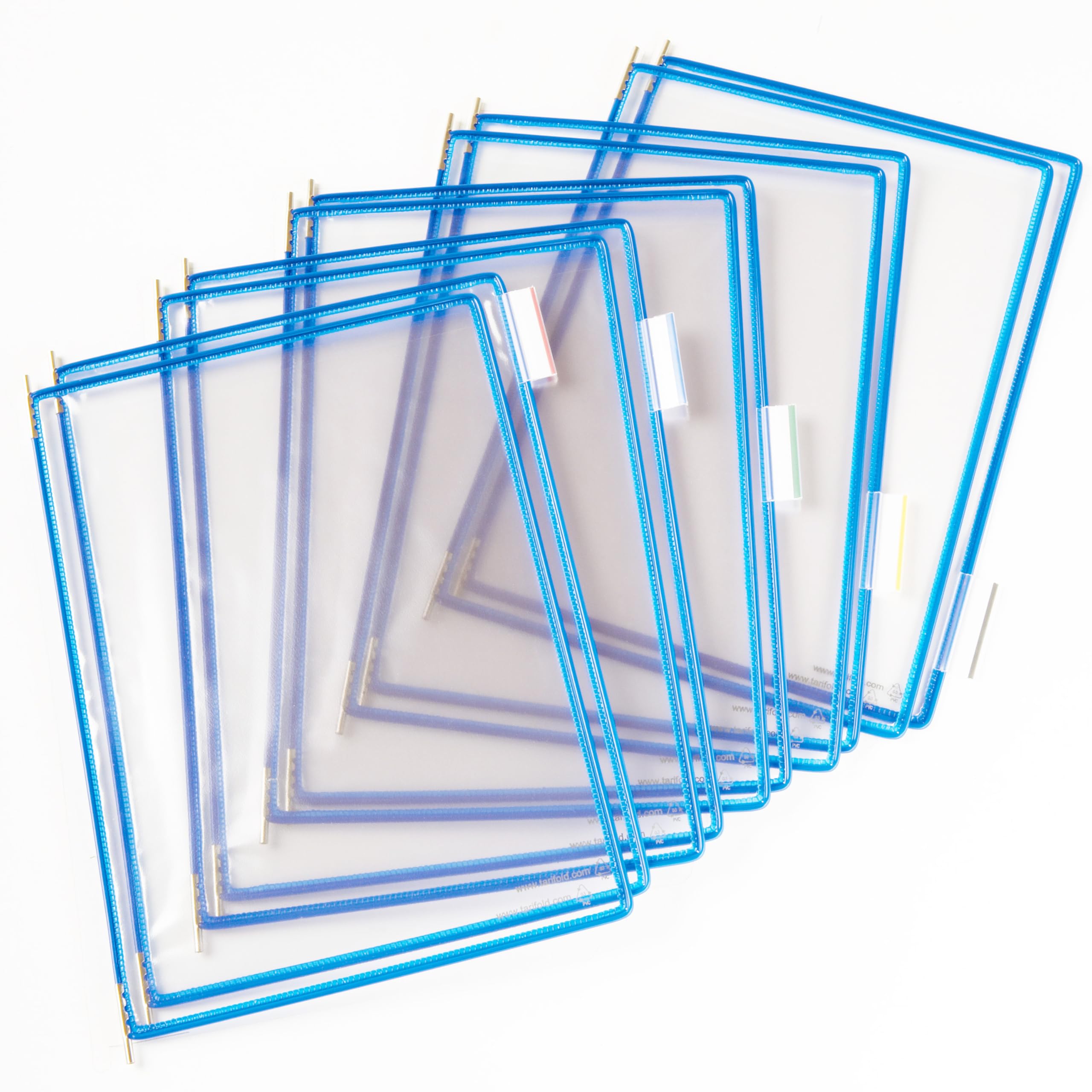 Tarifold Lot de 10 Poches à Pivots A4 Portrait - Système d'Affichage PVC Souple Anti-Reflets Cadre Acier Bleu