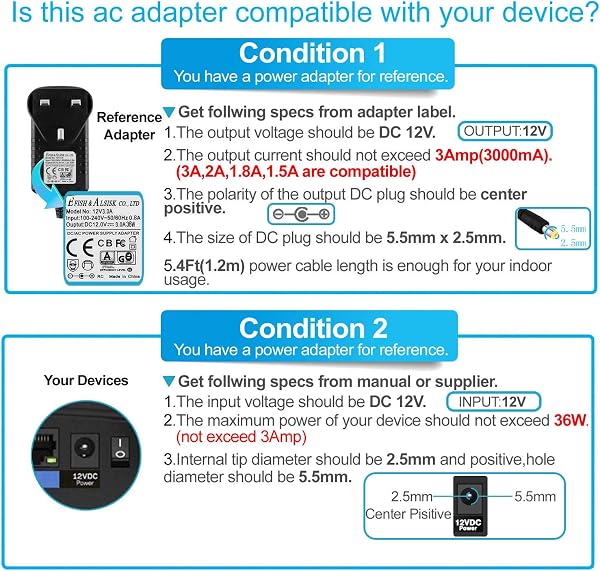 EFISH 12V 3A 36W Power Supply,AC to DC Adapter with 7 Selectable Adapter Conversion Heads fit for Led Strips,CCTV Camera,Cisco Router,Router,Alarm bell,Case Fan,CE Approved - 4