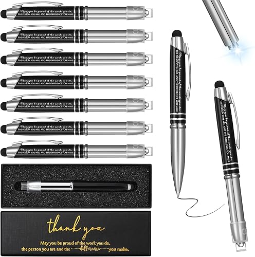 10 bolígrafos de agradecimiento a los empleados, bolígrafo de agradecimiento a granel con luz LED con 10 cajas de regalo de agradecimiento de