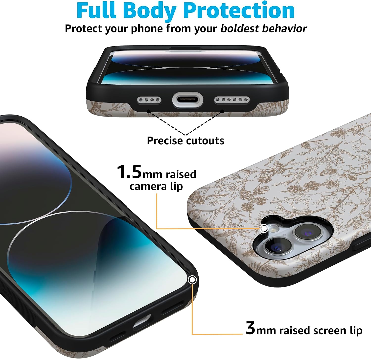 Casely iPhone 16 Plus Case | Beige Garden | Neutral Floral | Bold Protective Design | Compatible with MagSafe