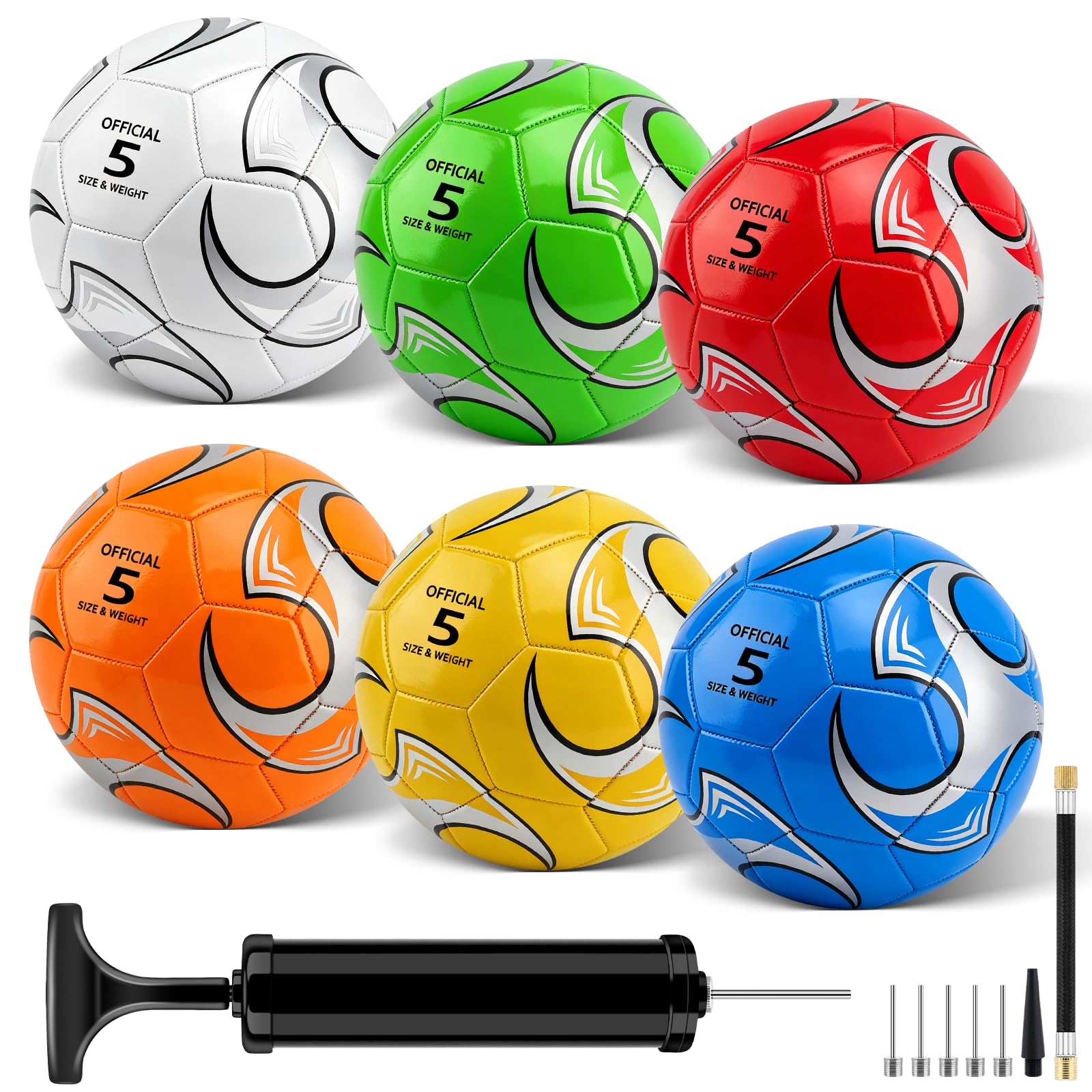 SIKEMAY 6 Packungen Fußballbälle mit Pumpnadeln, für Erwachsene, Herren, Training, Teenager, Fußball, offizielle Größe 5, Indoor-Outdoor-Sport, Wettbewerb, Fußball, christliche