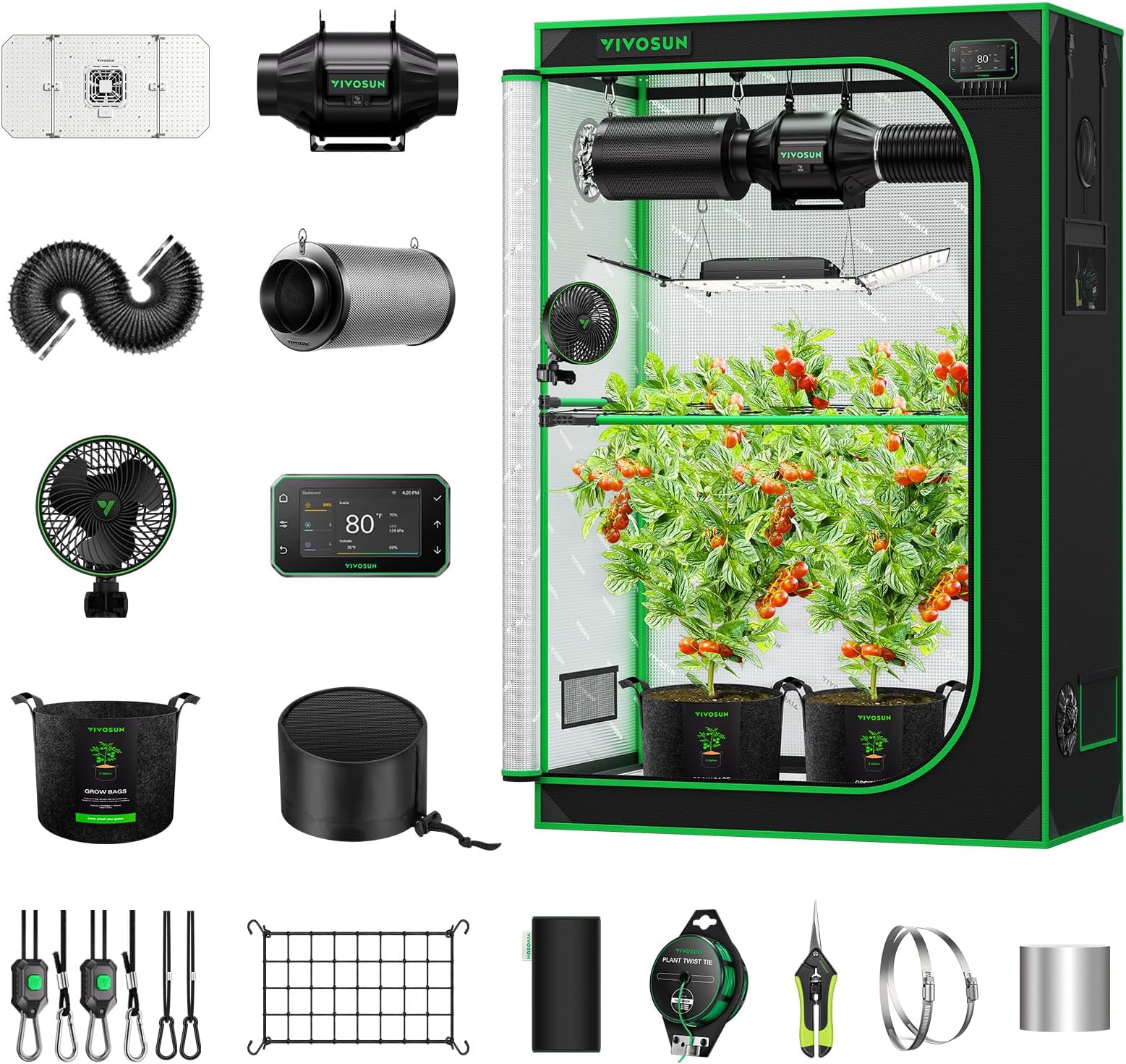 Smart Pro Grow Tent Kit 2x4 Complete Grow System WiFi-Integrated Automatic Control with GrowHub E42A+, 2-in-1 Tunable Spectrum LED Grow Light, 360° Ventilation & Circulation Control System