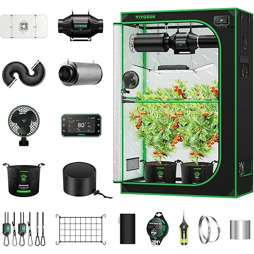 VIVOSUN Smart Pro Grow Tent Kit 2x4 Complete Grow System WiFi-Integrated Automatic Control with GrowHub E42A+, 2-in-1 Tunable Spectrum LED Grow Light, 360° Ventilation & Circulation Control System