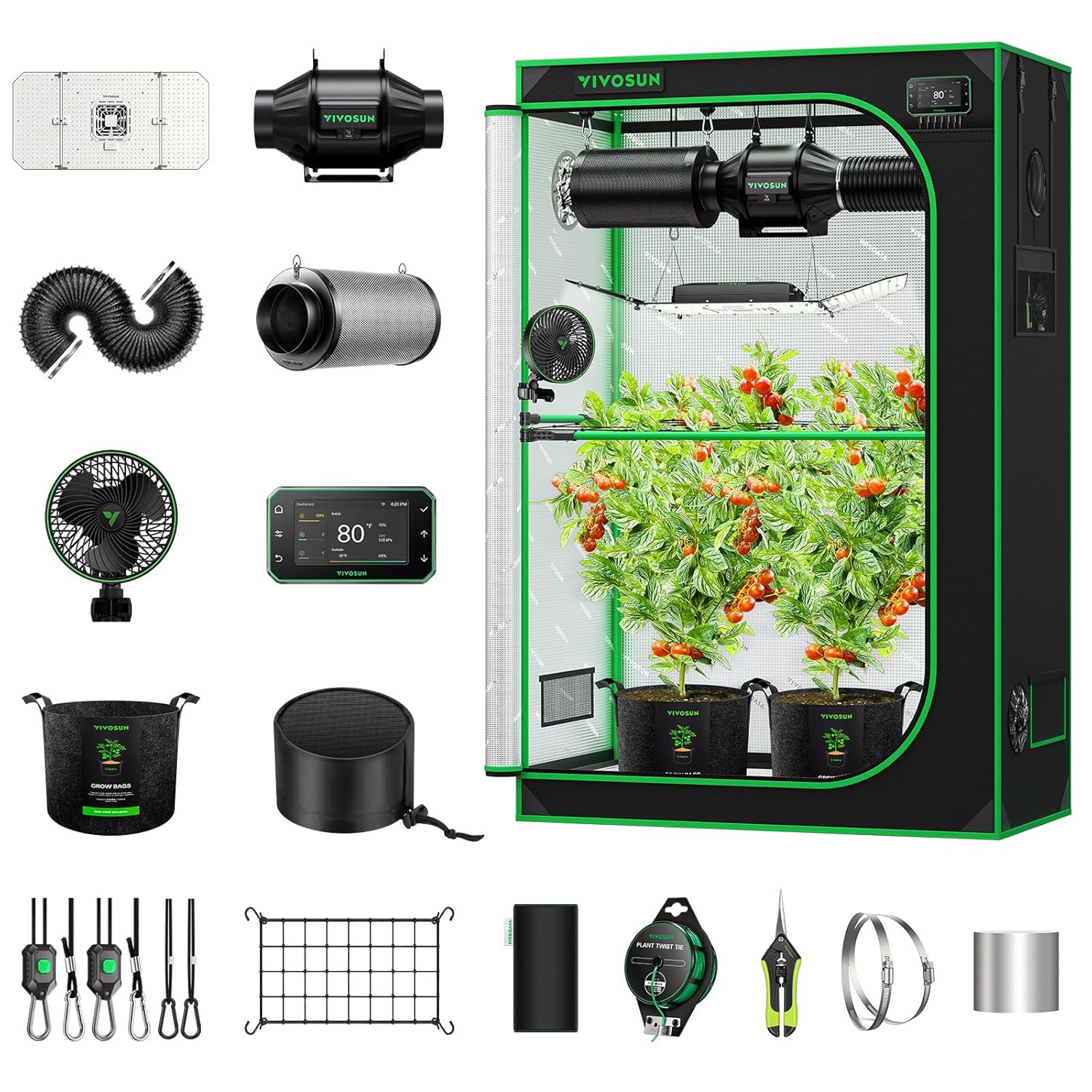 VIVOSUN Smart Pro Grow Tent Kit 2x4 Complete Grow System WiFi-Integrated Automatic Control with GrowHub E42A 2-in-1 Tunable
