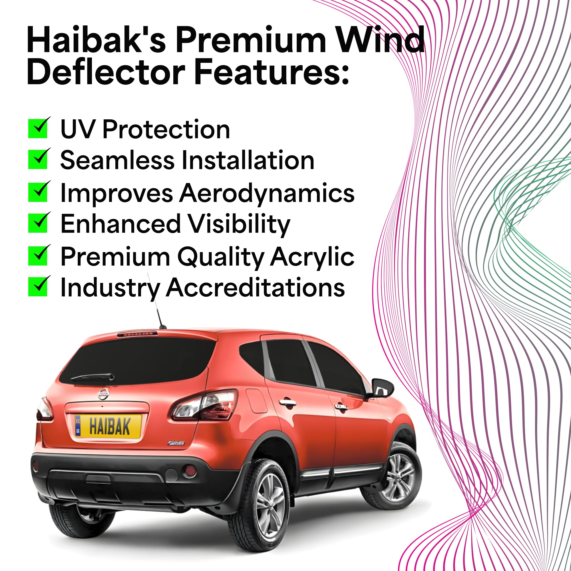 Haibak Wind Deflectors Set 4pc Compatibili con Nissan Qashqai 2007-2013 5 Porte, Moderni, Argento, A Incastro, Per Automobili, Non Adatti per Nissan Qashqai+2