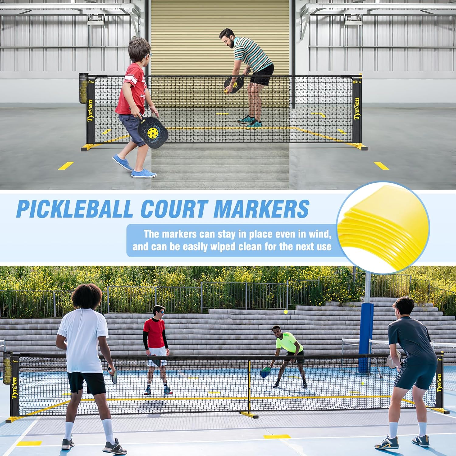 Portable Pickleball Net for Driveway, 22 FT Regulation Size & 11 FT Half Court Size Pickle Ball Net with Ball Collector, 2-in-1 Pickle Ball Net with Carry Bag for Garages Backyard