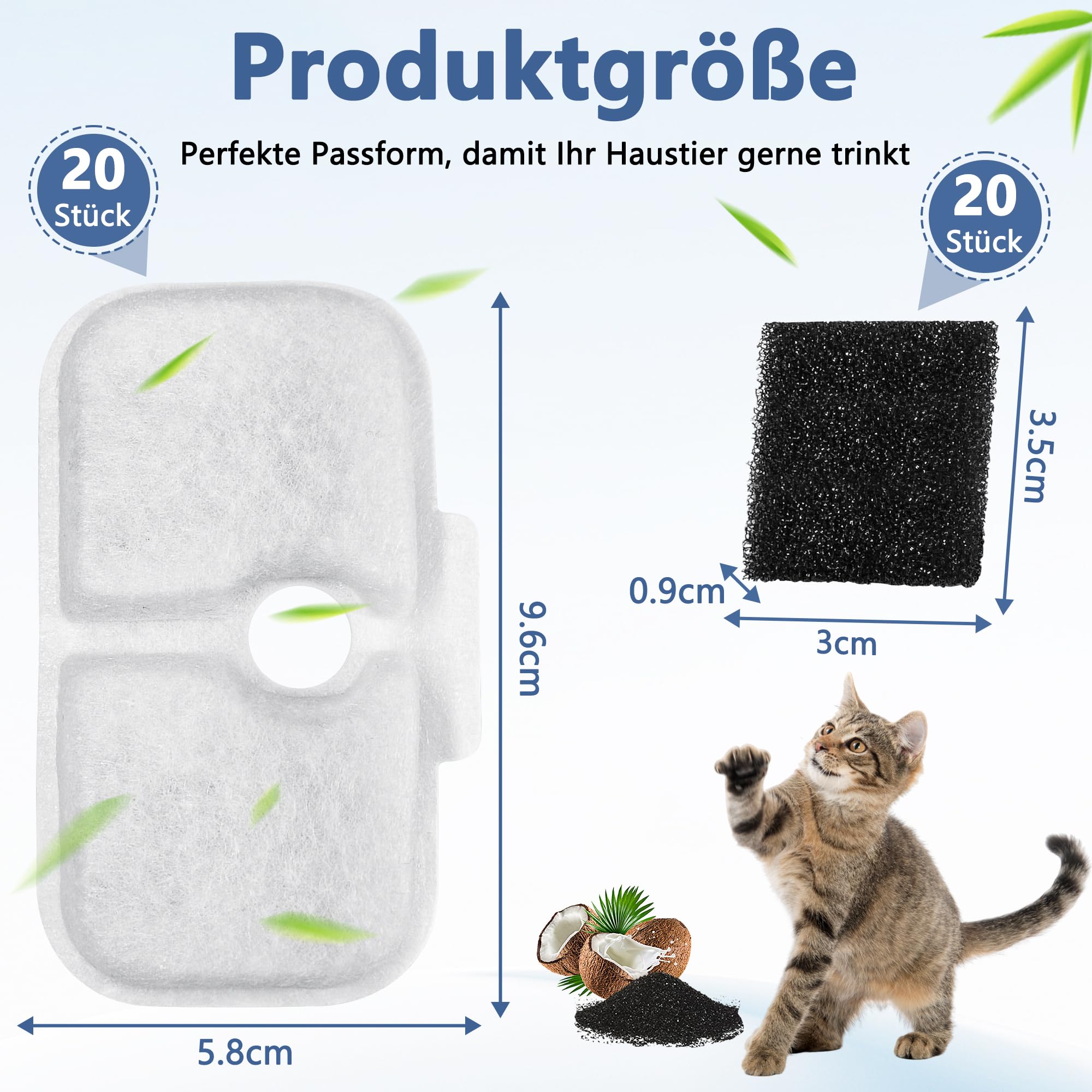 40 Stück Katzenbrunnen Filter Ersatzfilter für Petlibro Dockstream Trinkbrunnen kompatibel mit PLWF005 PLWF115 PLWF105, 20 Kohlefilter und 20 Schwämm - 3