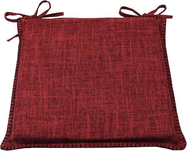 CnA Stores Set of 4 Beautiful Reversible Kitchen Dining Garden Chair Cushion Seat Pads With Ties Zipped Removable Covers (Red/Wine)