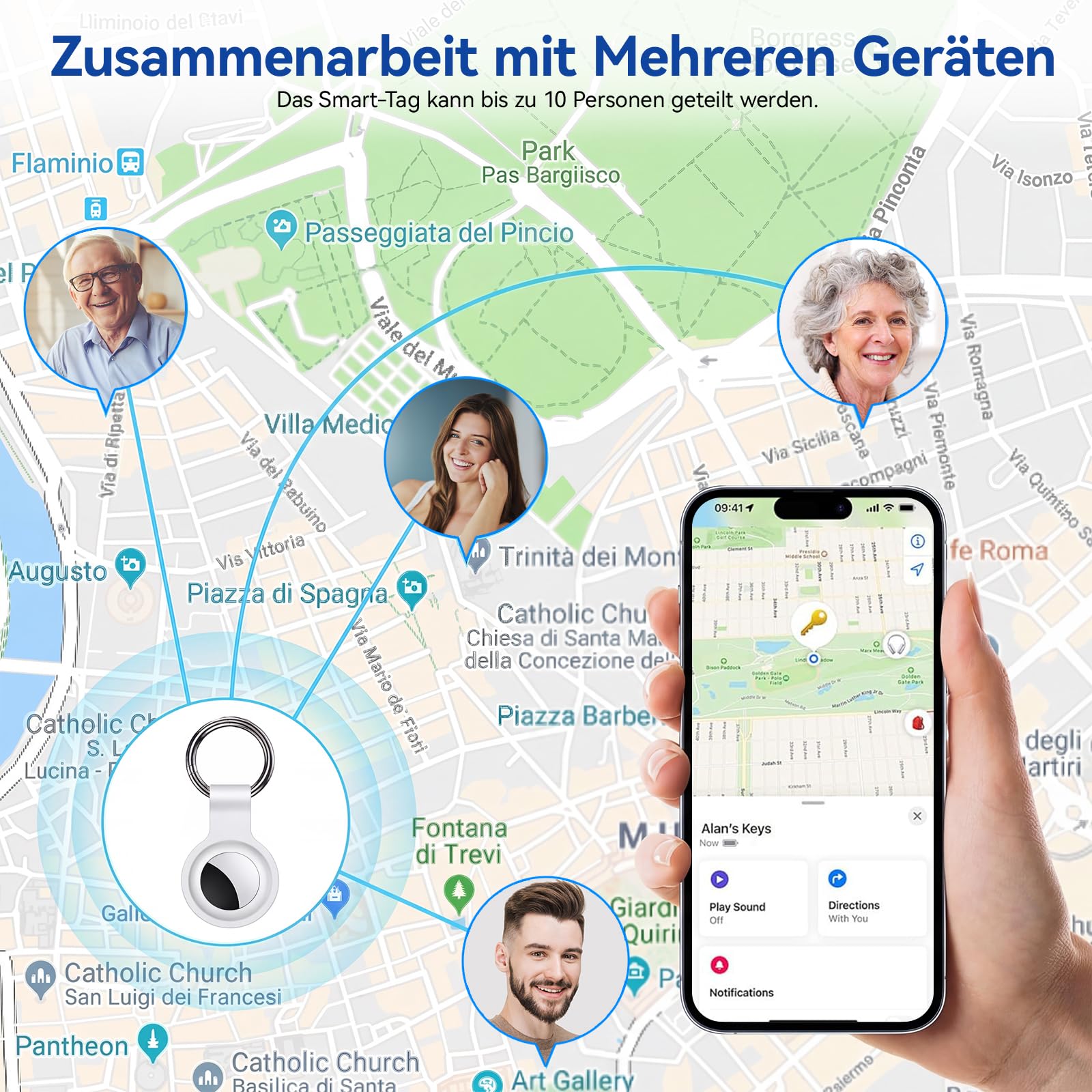 GPS Tracker per Auto, Magnetica Localizzatore GPS Senza Abbonamento Compatibile con Android e iOS, Air Tracker con Custodia Magnetica Impermeabile per Auto/Moto/Bicicletta
