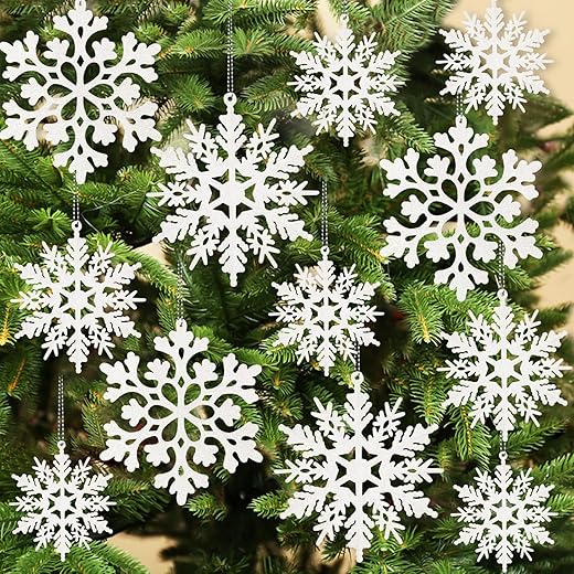 36pcs Snowflakes-Christmas Tree Decorations, Snowflake Ornaments for Tree, Plastic Glitter White Snow Flakes Ornaments, Christmas Indoor Winter Wonderland Decor