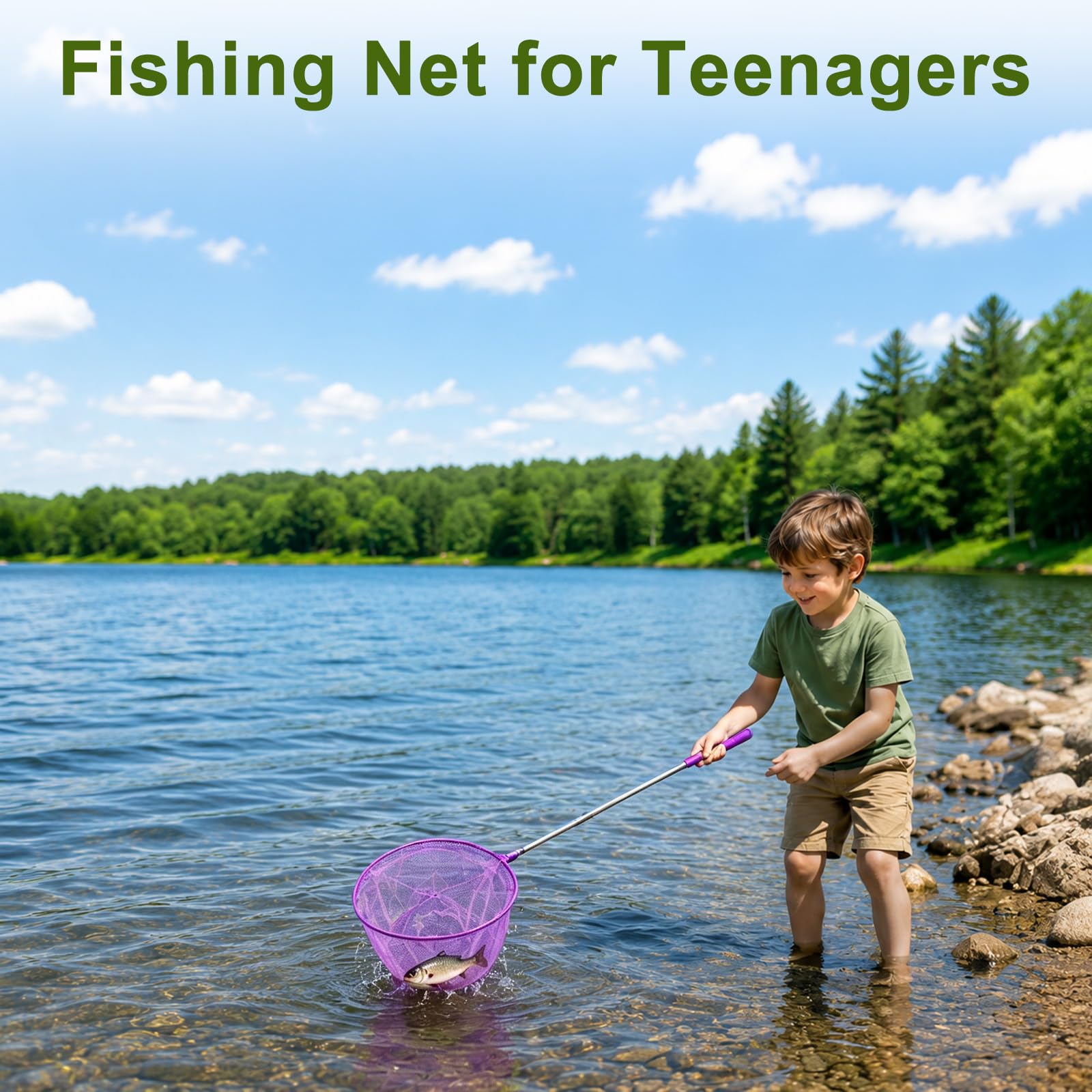 M METERXITY 1 filet de pêche télescopique pour adolescents, extensible de 48 cm avec poignée réglable pour attraper les insectes/petits poissons/crevettes/aquarium/extérieur [violet]