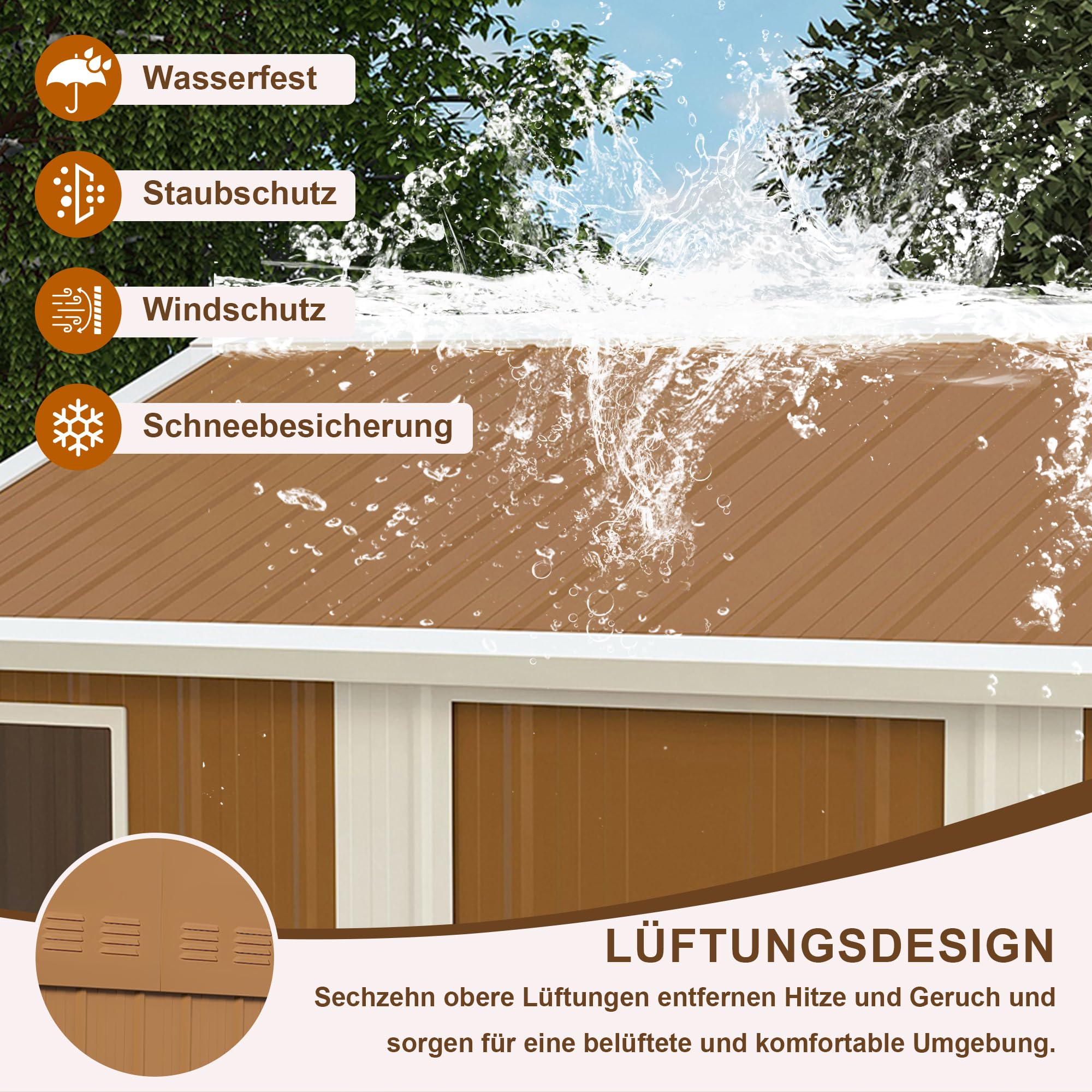 Azkoeesy Capanno Giardino Acciaio 184x116 / 300x240 / 360x298 cm, Metallico Impermeabile con Finestre - Porta Serrabile - Ventilazione, Senza Base, per Attrezzi e Biciclette (300x240 cm)