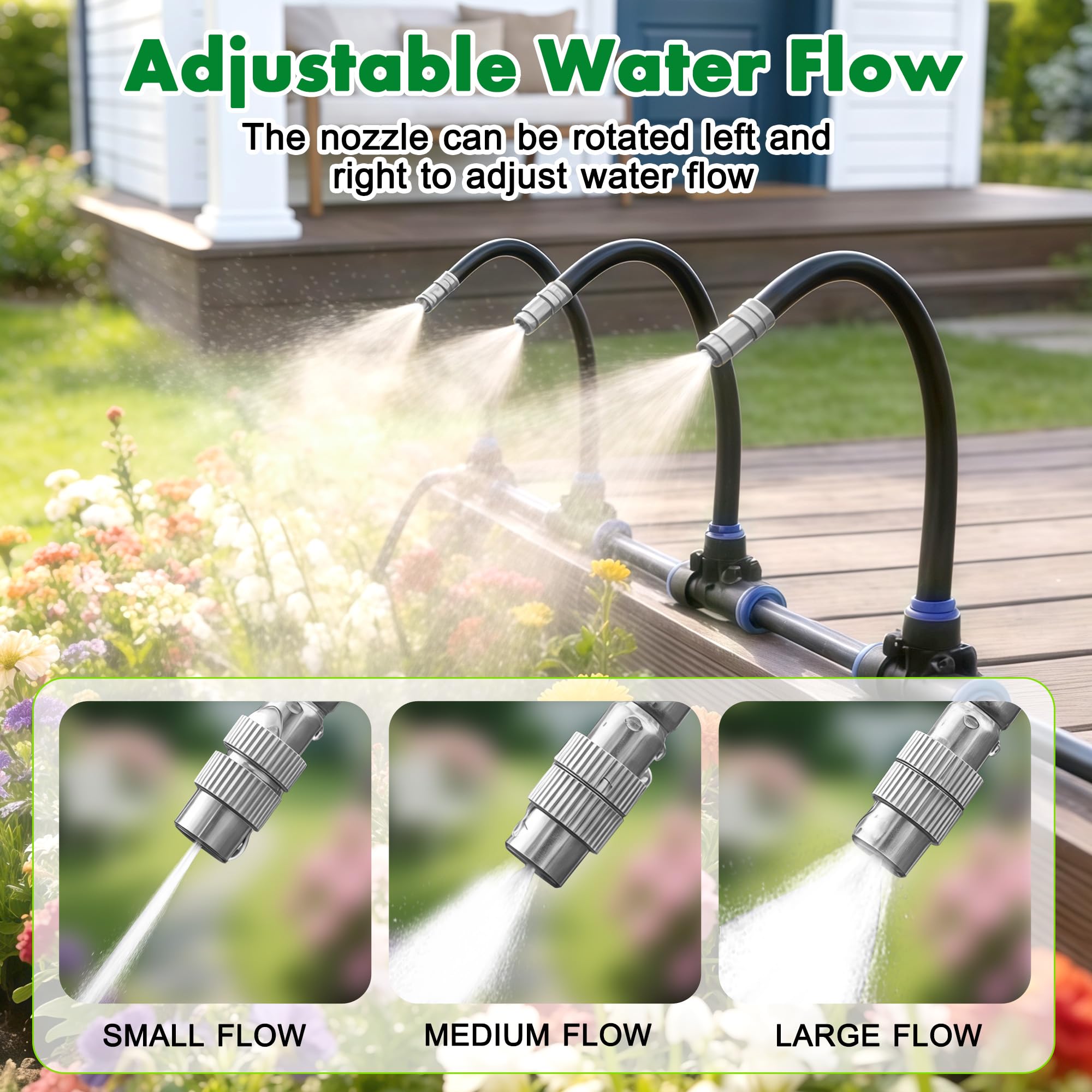 Sistema di irrigazione a goccia regolabile a 360°, sistema di irrigazione da giardino con 15 ugelli, irrigatore d'acqua per giardino, cortile, prato, serra, piante, sistema di nebulizzazione