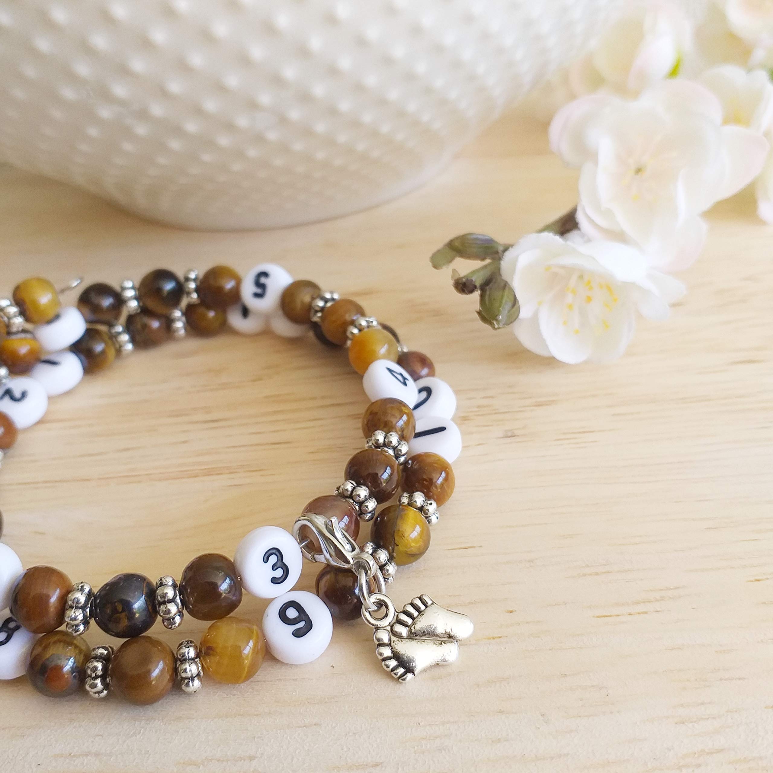 Bracelet d'allaitement oeil de tigre - permet de noter l'heure de la dernière tétée ou dernier biberon - modèle Chanvatey