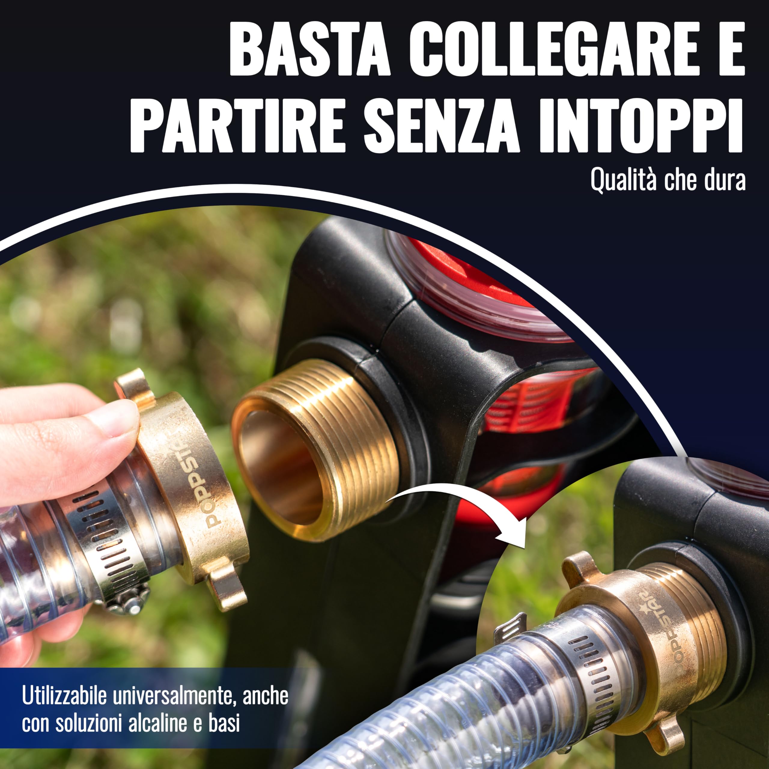 Tubo di aspirazione 1" 7m, diam. int./est. 25mm/33mm, spess. parete 4mm, incl. cestello aspirazione inox valvola ritegno, dado raccordo diam. int. 1 1/4" (41,9mm), riduttore diam. est. 1" (33,3mm)