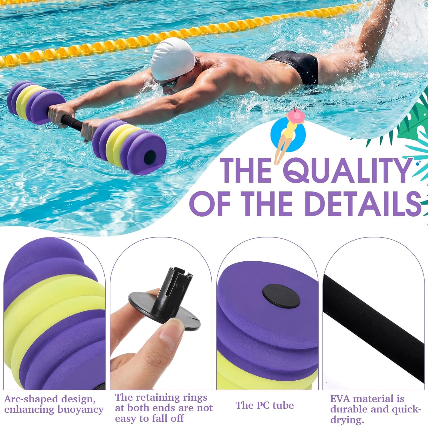 Soulchen 3 Pcs Long Aquatic Exercise Dumbbells Swim Barbells 25'' 29'' 33'' Foam Water Weight Dumbbell Pool Barbells with High Density EVA Foam for Swim Water Aerobics Fitness Loss