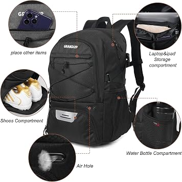 GRANDUP Basketball backpack with ball and shoes compartment Fit Volleyball, soccer, Swim, Gym, Travel, and School, large capacity sports training equipment bags