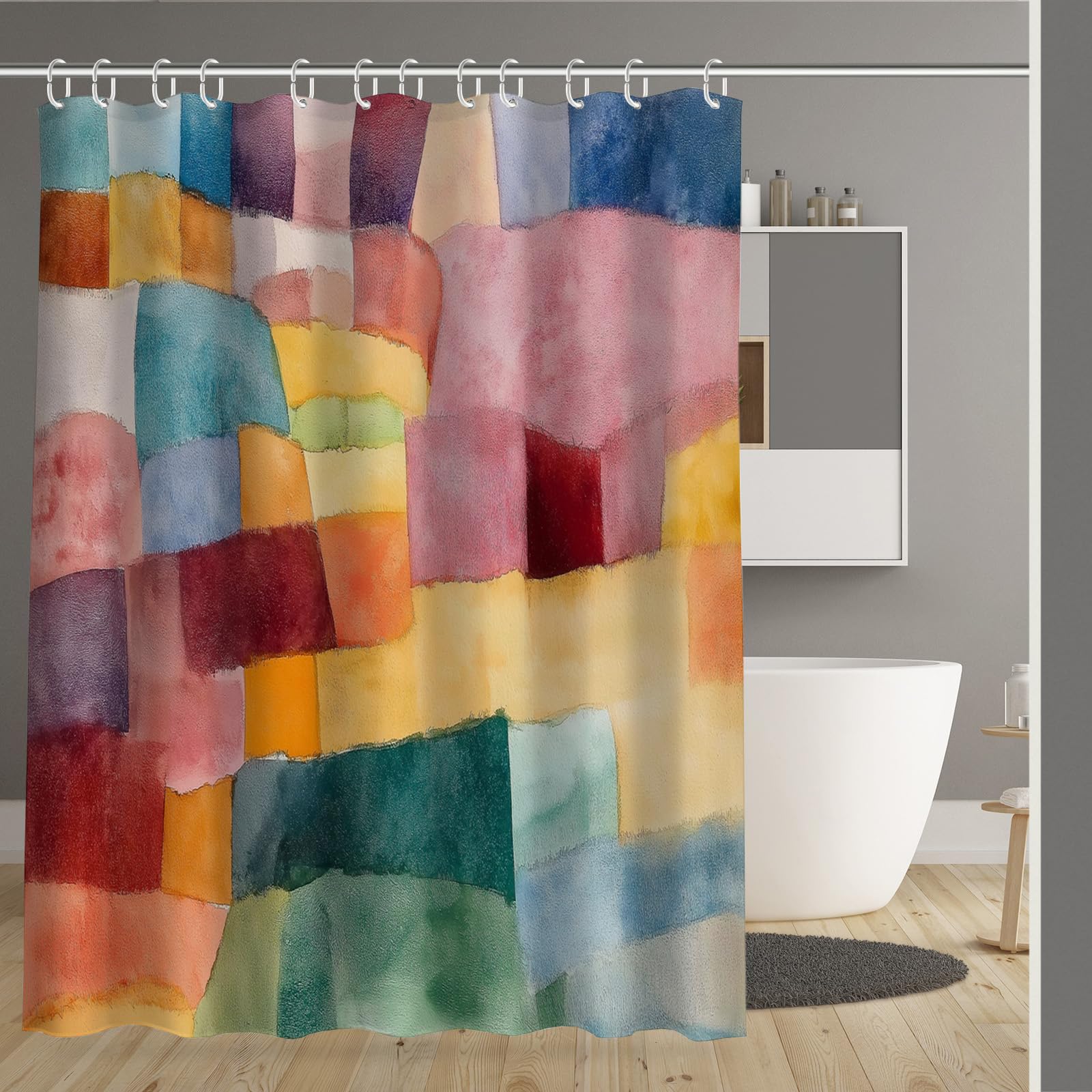 Rideau de douche abstrait 180x200 cm en polyester lavable pour le bain