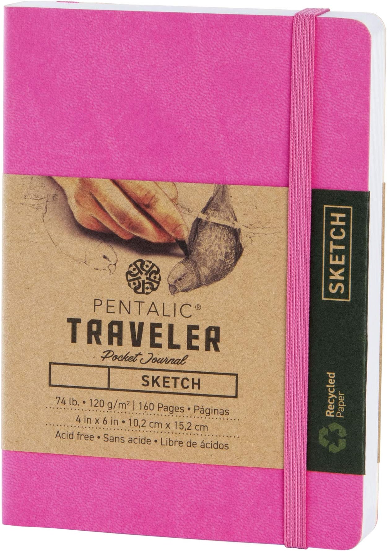 Pentalic Traveler Pocket Journal Sketch, 4" x 6", Bright Pink