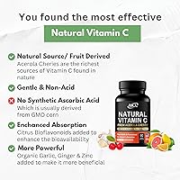 Vista 8 de Natural Vitamin C from Organic Acerola Cherry - High Absorption - with Garlic Ginger & Citrus Bioflavonoids - Immune System & Collagen Booster