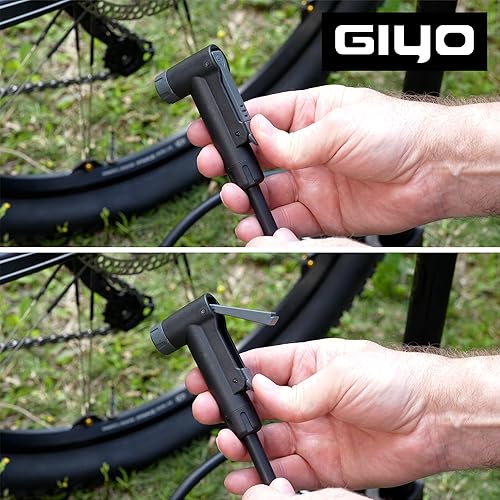 Miniatura 7 de GIYO Bomba de piso para bicicleta  Calibre de doble escala de 3 pulgadas  carretera y MTB  Funcionamiento con una sola mano  Válvula inteligente