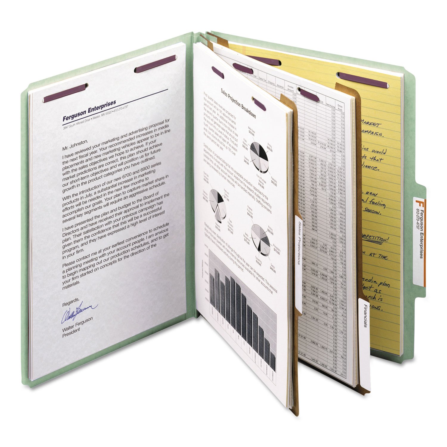 Smead Lot de 10 classeurs de classification en carton pressé avec attaches SafeSHIELD, 2 intercalaires, extension de 5,1 cm, format lettre, gris/vert, 14076