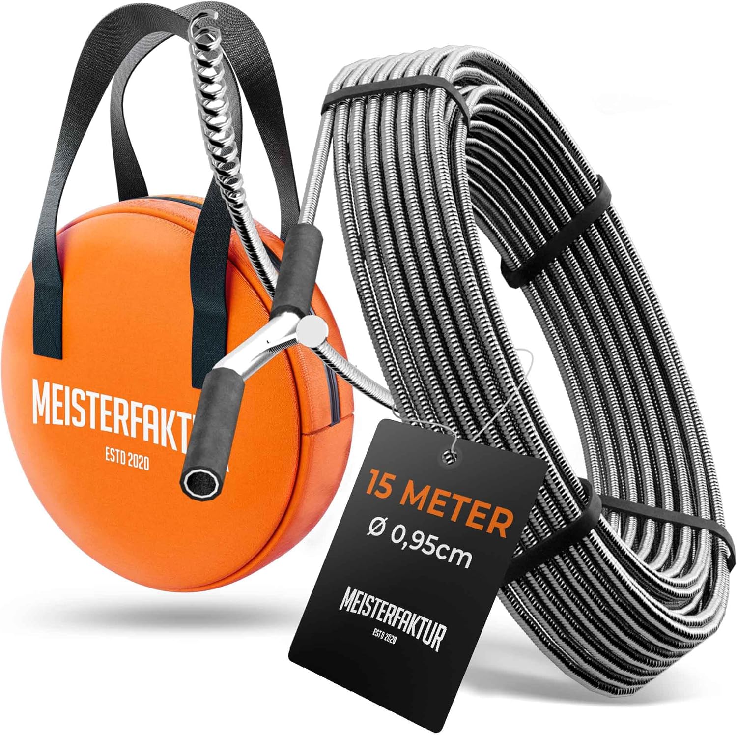 HELPMATE Rohrreinigungsspirale 7m - Mit Bohraufsatz Für Dusche & Rohre